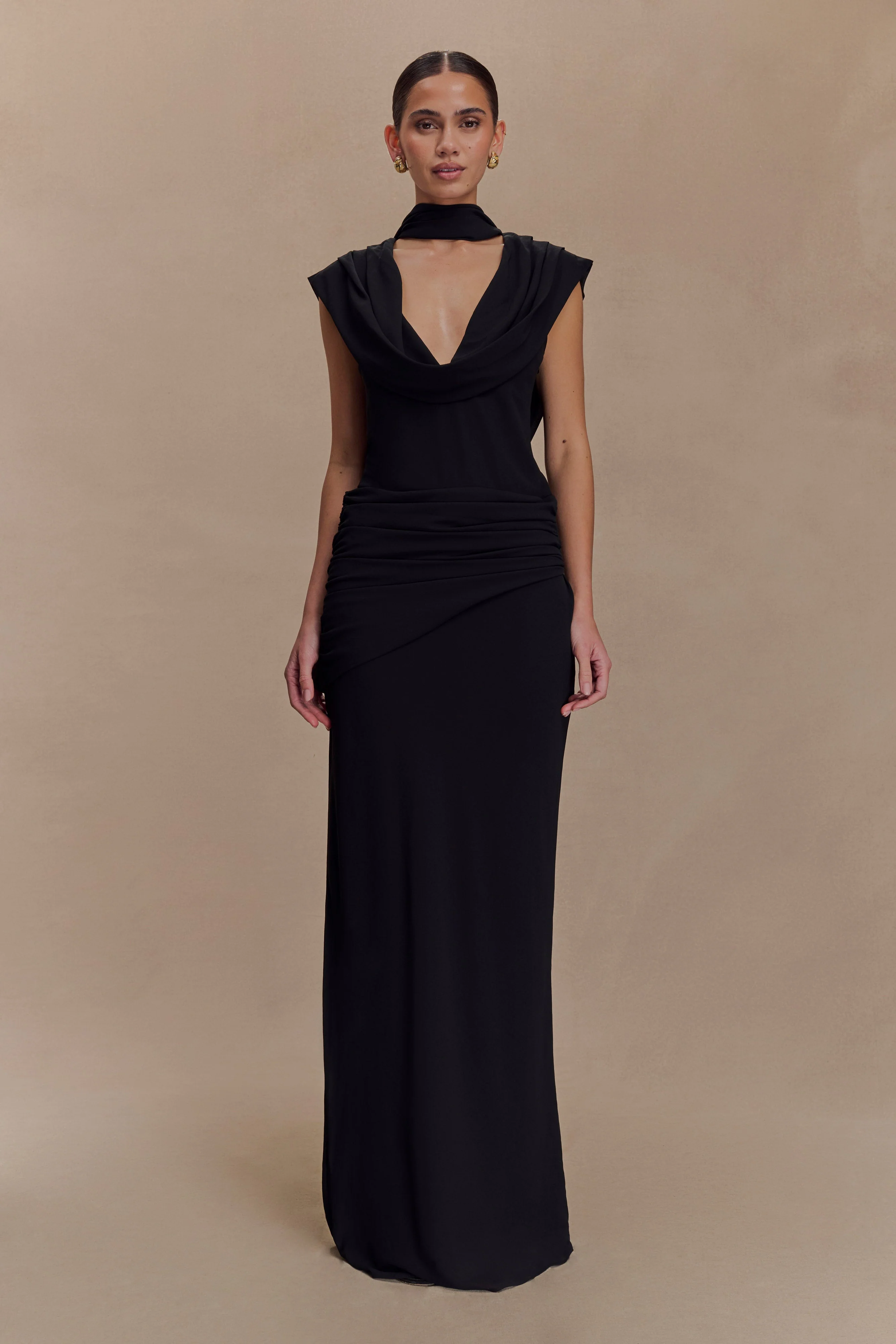 Giulia Chiffon Draped Maxi Dress - Black