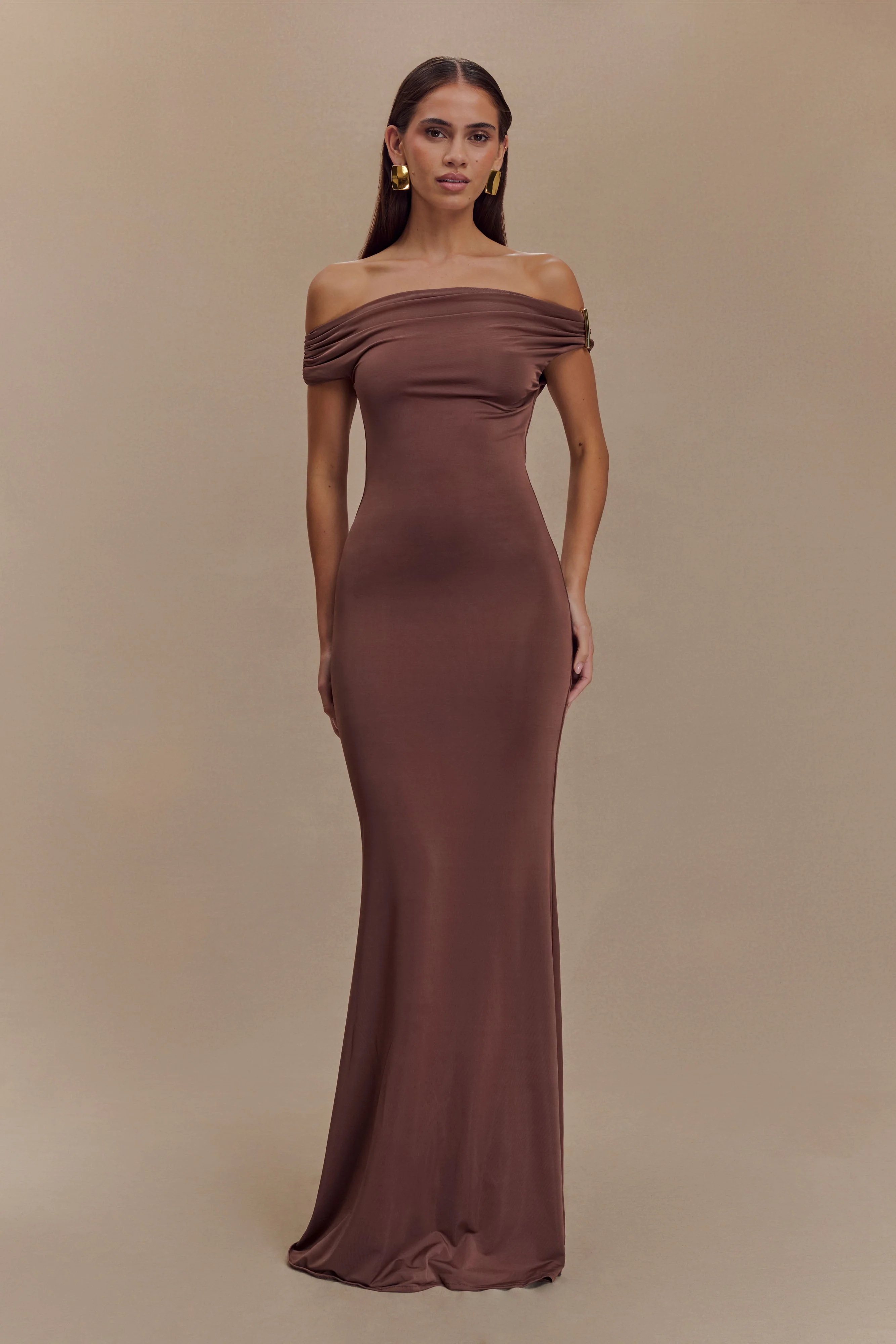 Kinsley Slinky Maxi Dress With Hardware - Chocolate