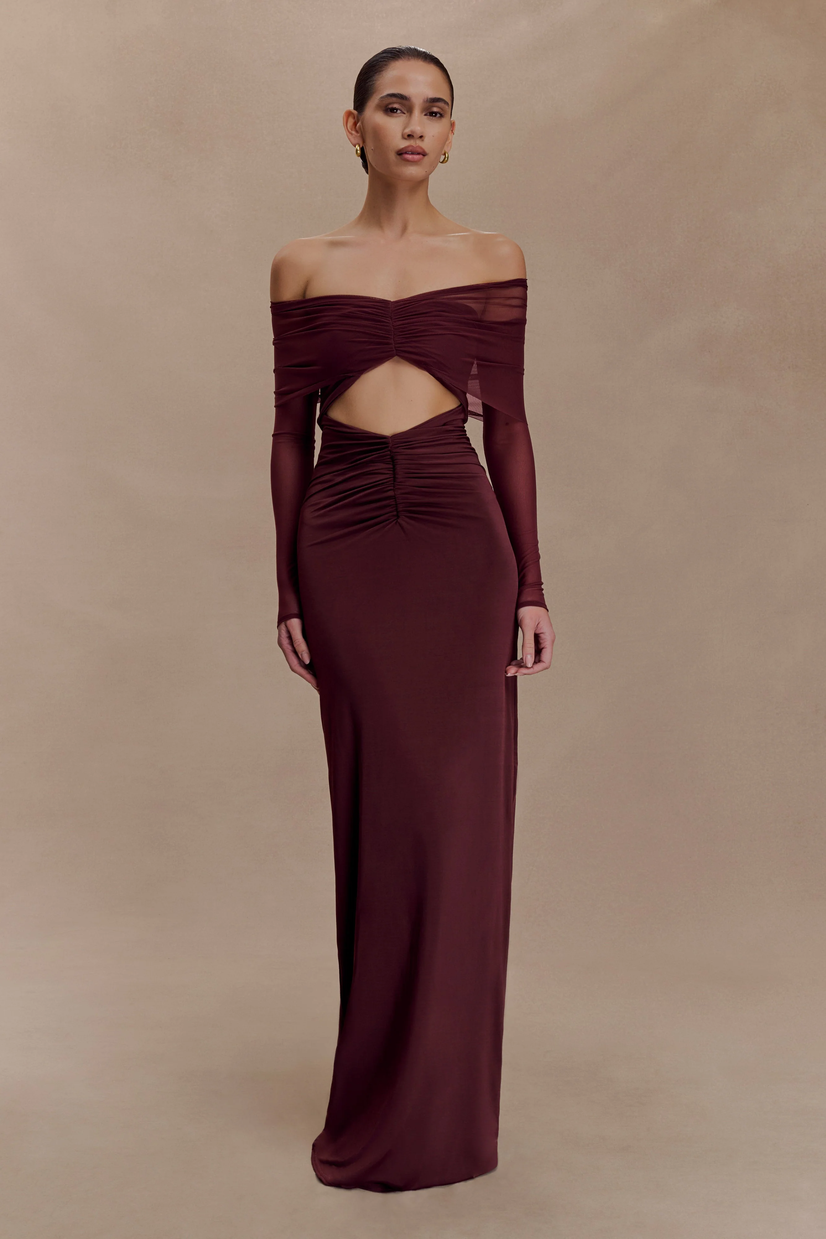 Rafaella Slinky And Mesh Maxi Dress - Mahogany
