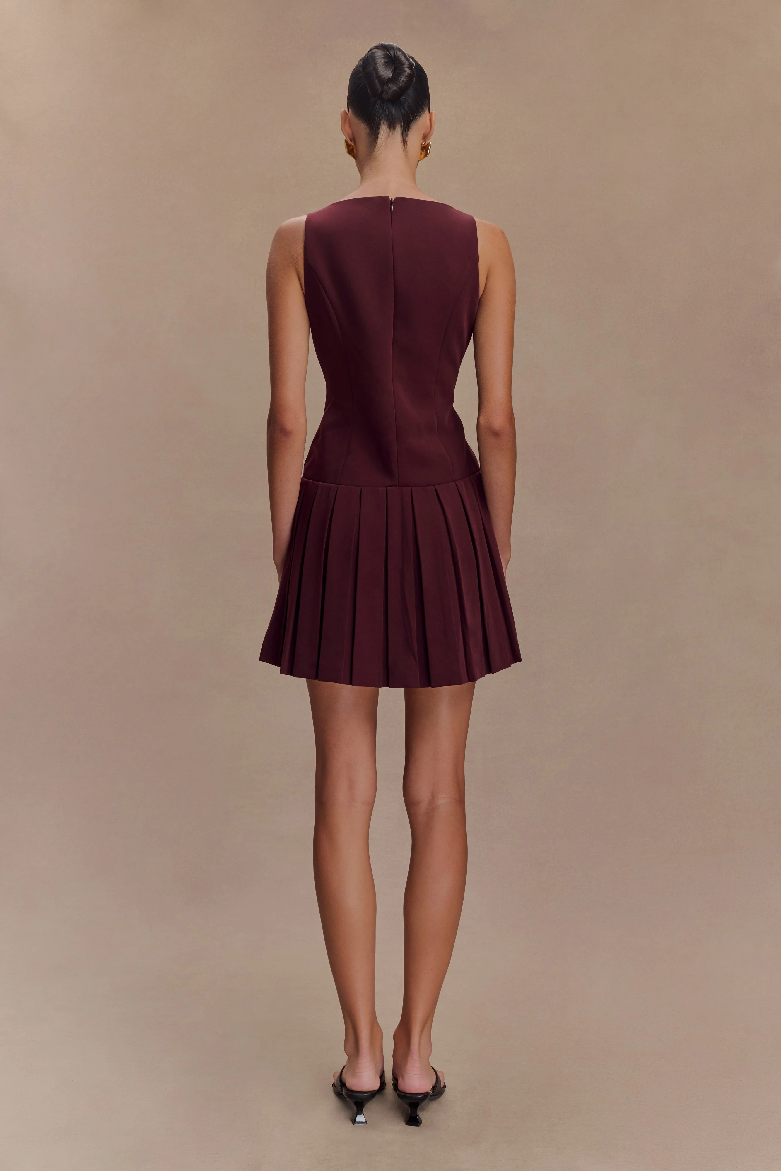 Mackenzie Sleeveless Pleated Mini Dress - Mahogany