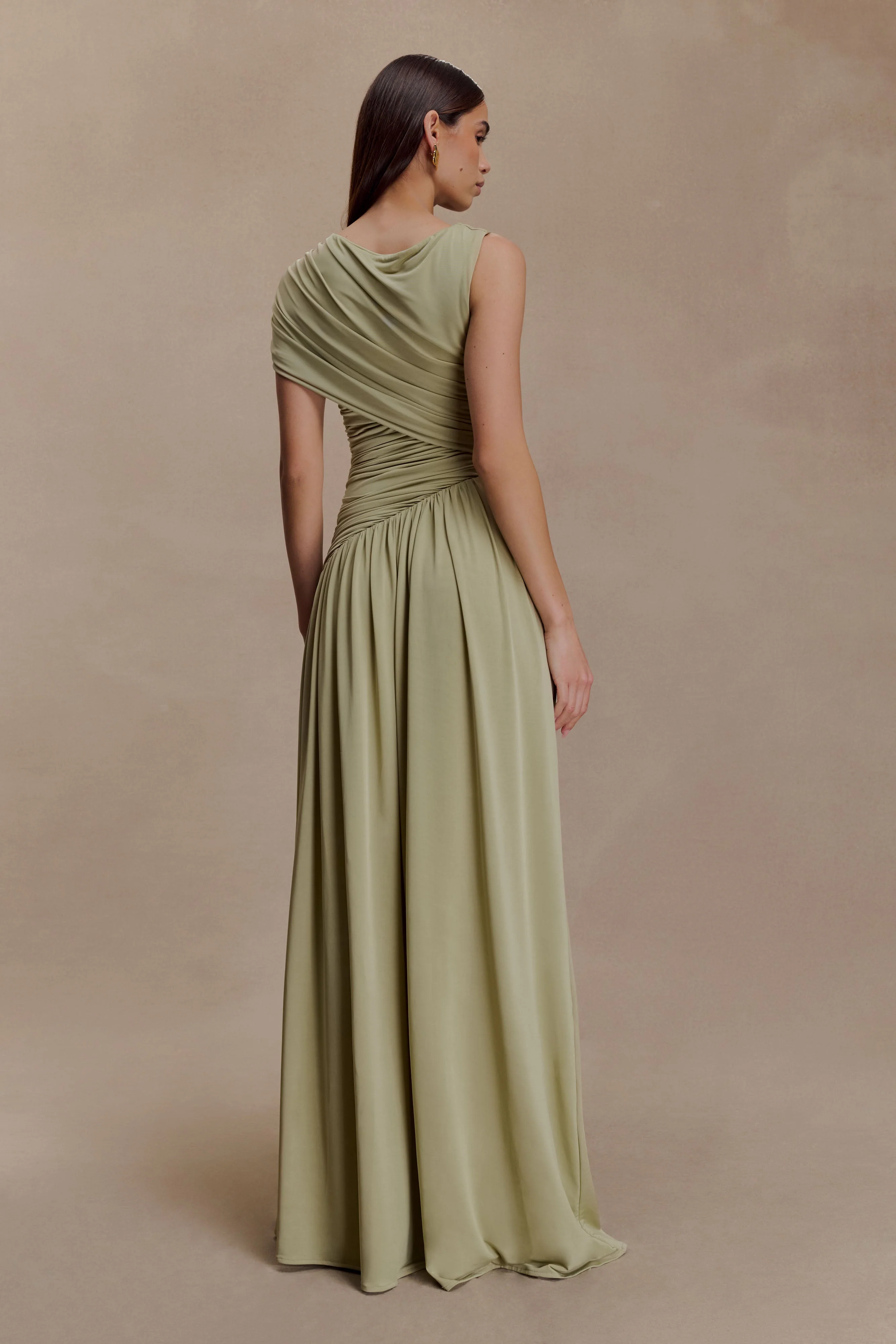 Ayeshya Slinky Asymmetric Maxi Dress - Sage