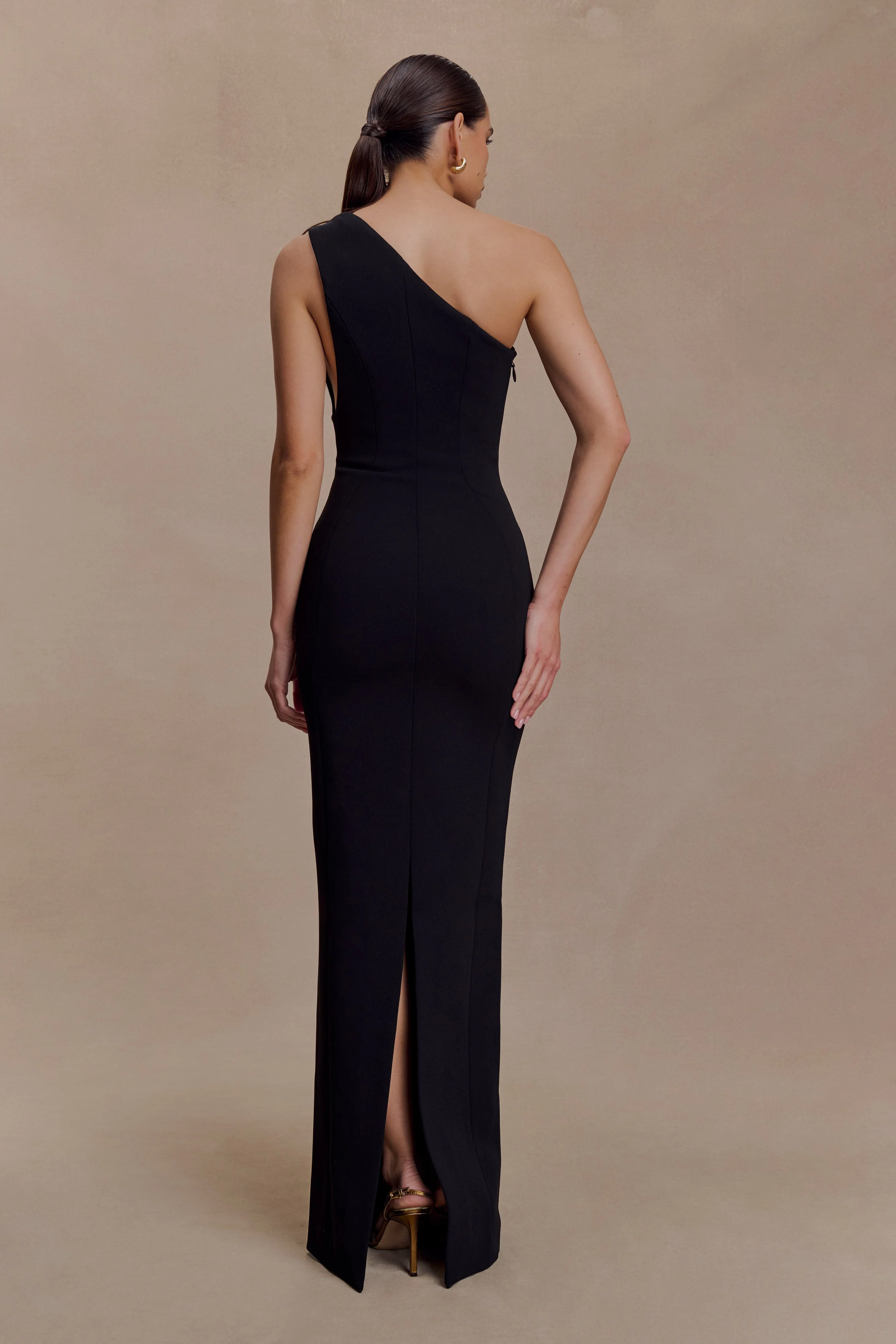 Milena One Shoulder Crepe Maxi Dress - Black