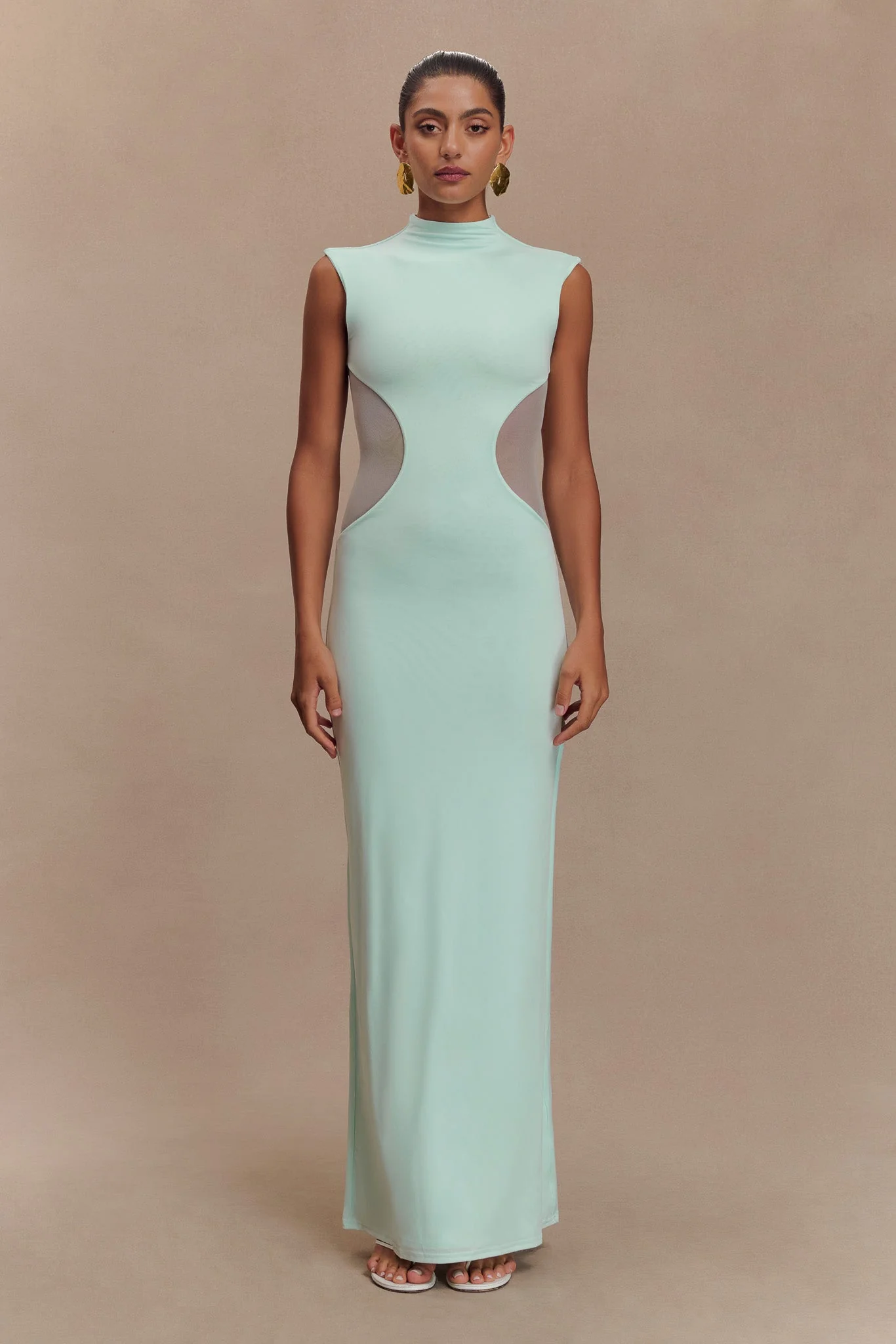 Massie Slinky And Mesh Maxi Dress - Lagoon