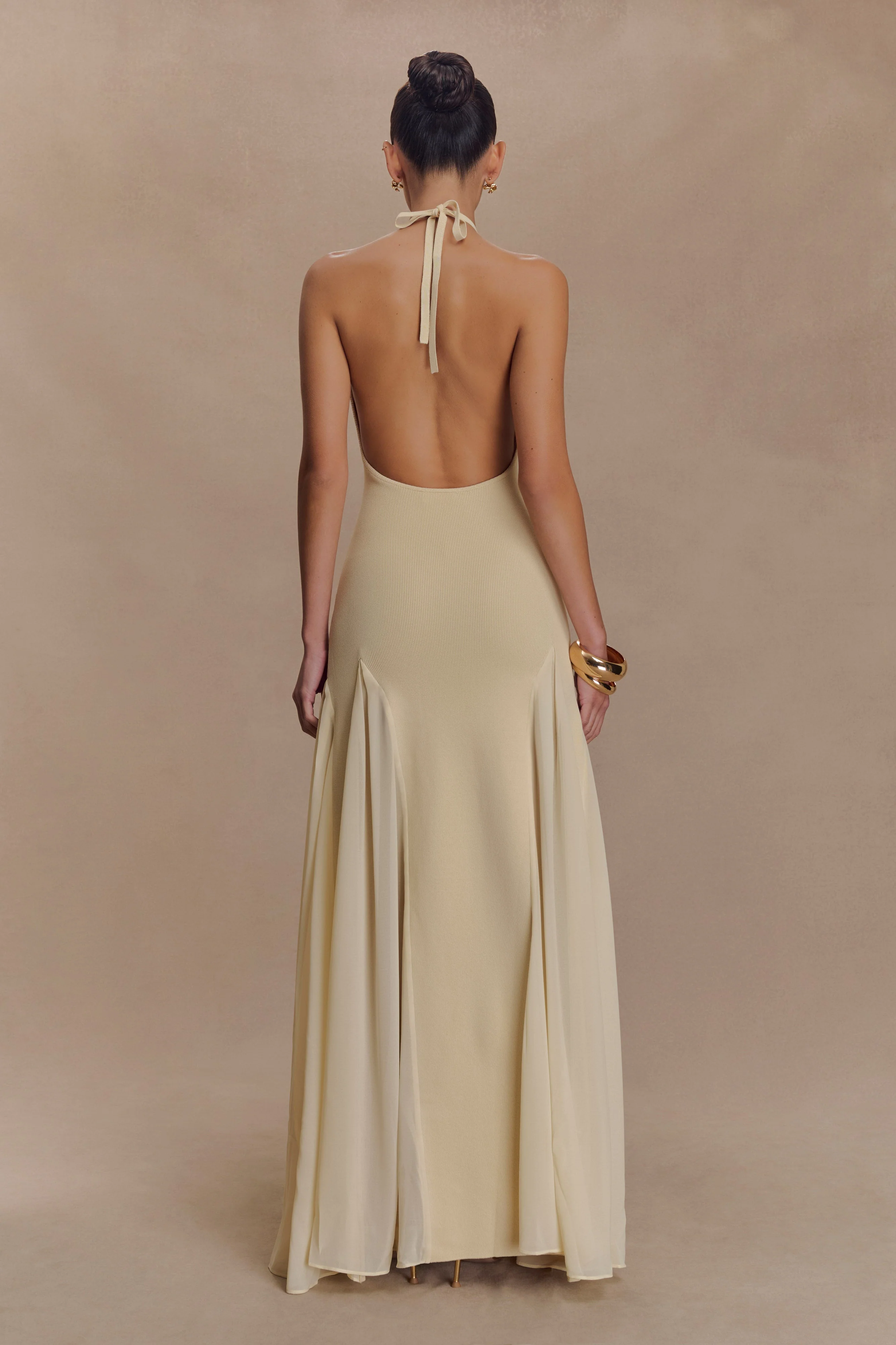 Soleil Knit And Mesh Halter Maxi Dress - Cream