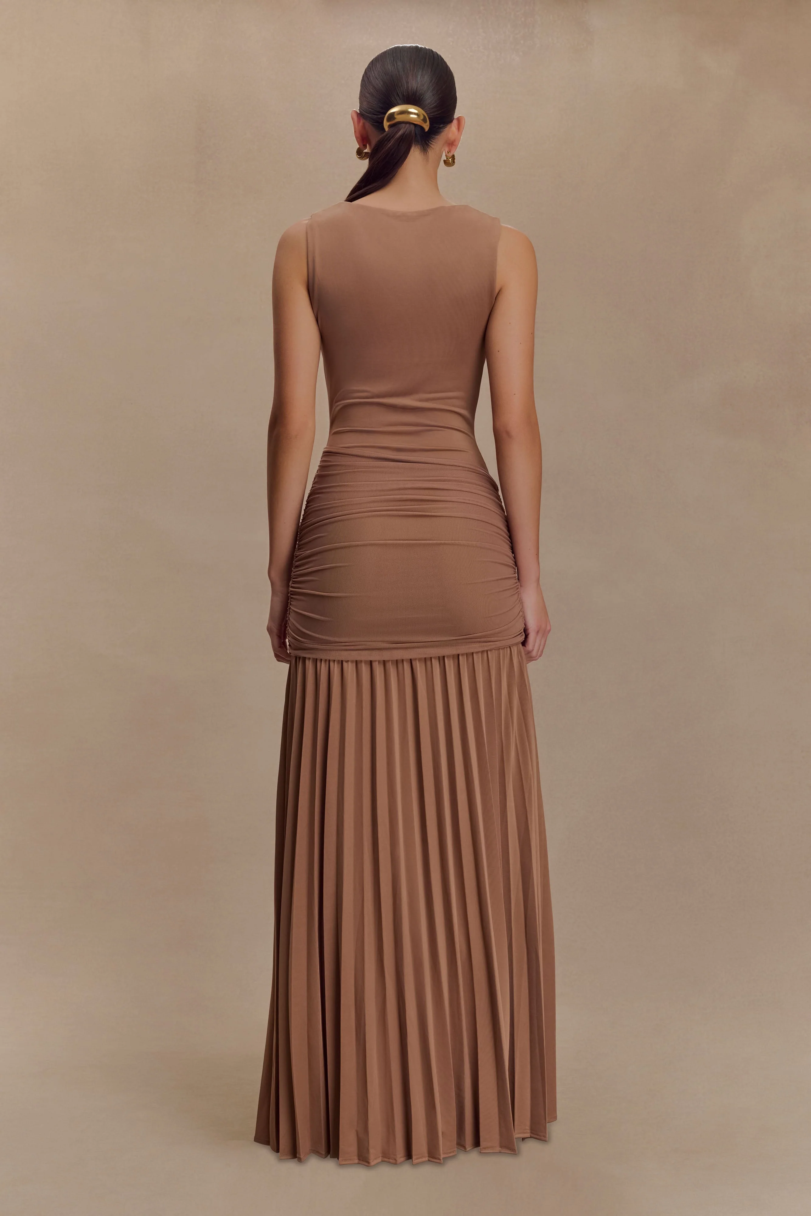Dania Cowl Neck Slinky Maxi Dress - Mocha Mousse