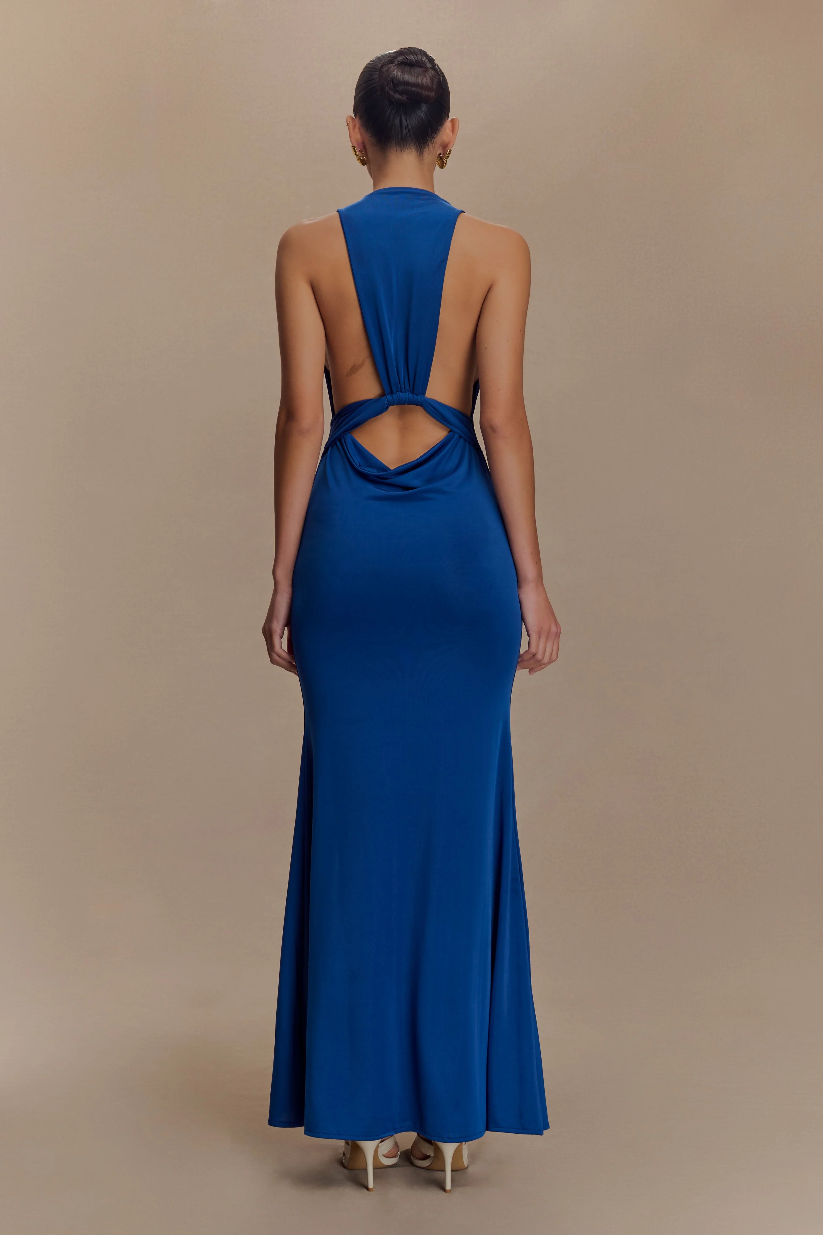 Elke Slinky V Neck Maxi Dress - Cobalt