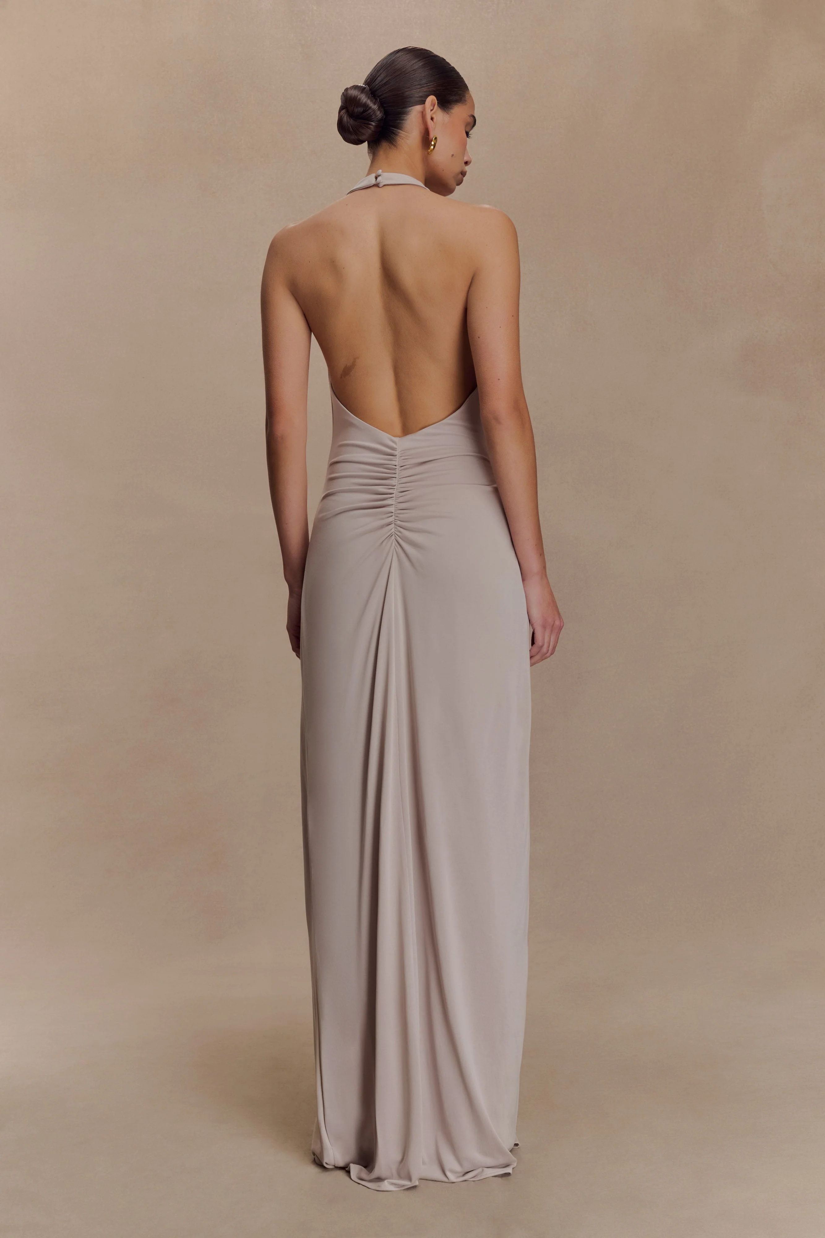 Yelena Ruched Halter Maxi Dress - Taupe