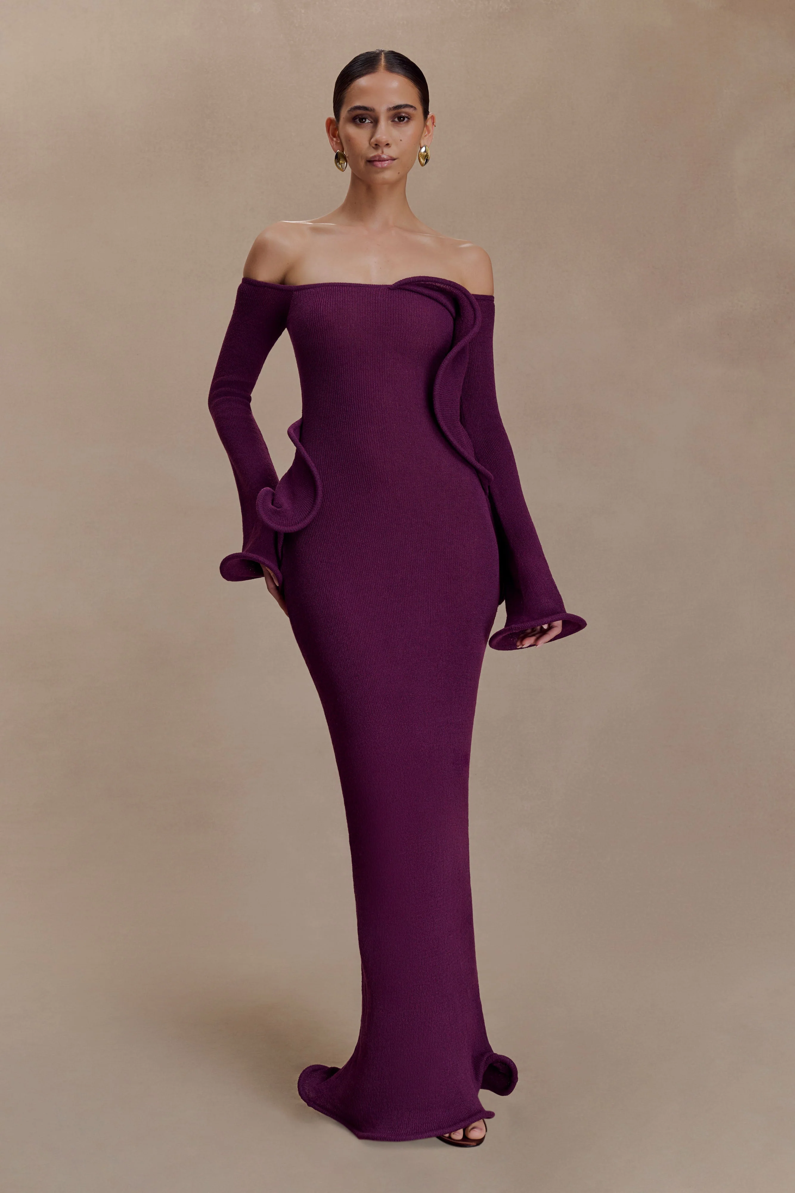 Sandrine Off Shoulder Knit Maxi Dress - Plum
