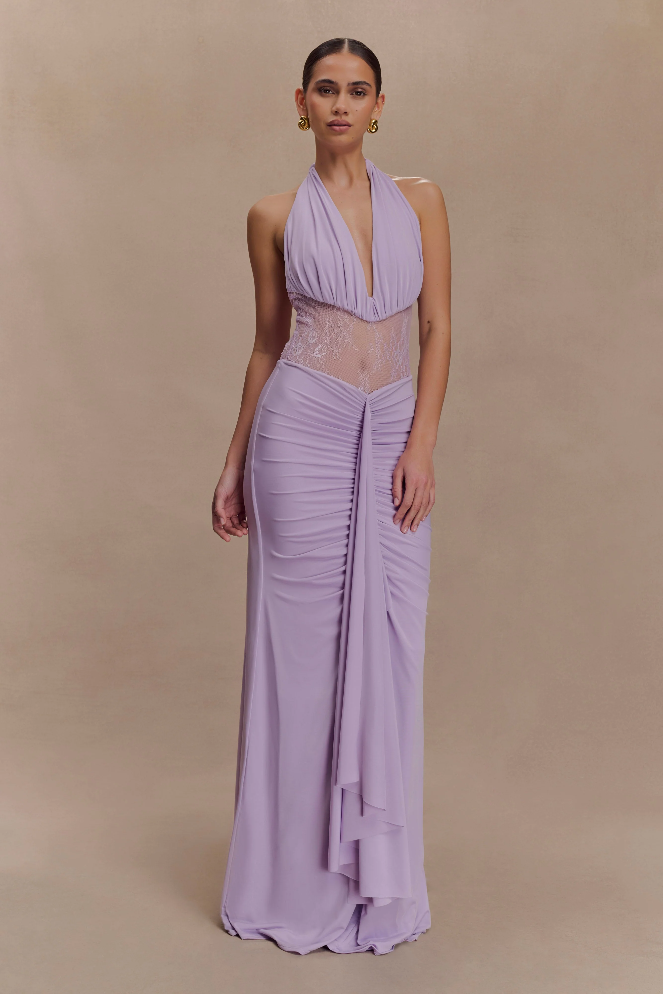 Bonnie Slinky And Lace Maxi Dress - Lilac