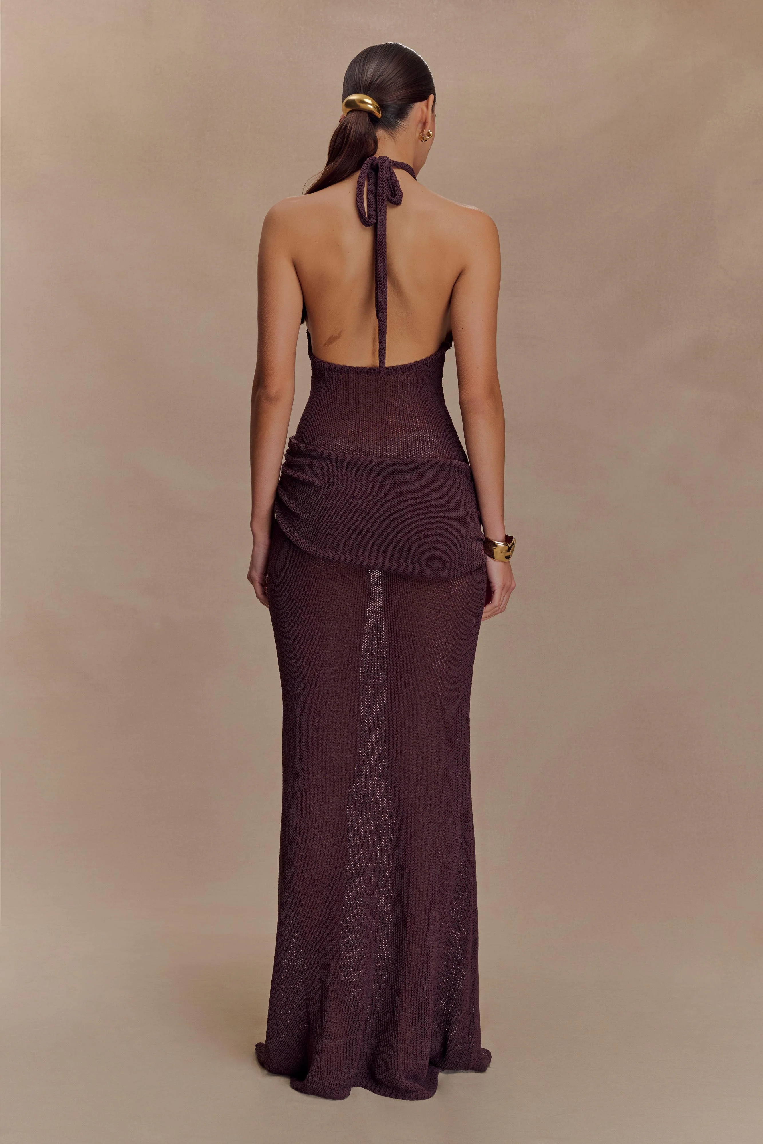 Reece Halter Knit Maxi Dress - Chocolate