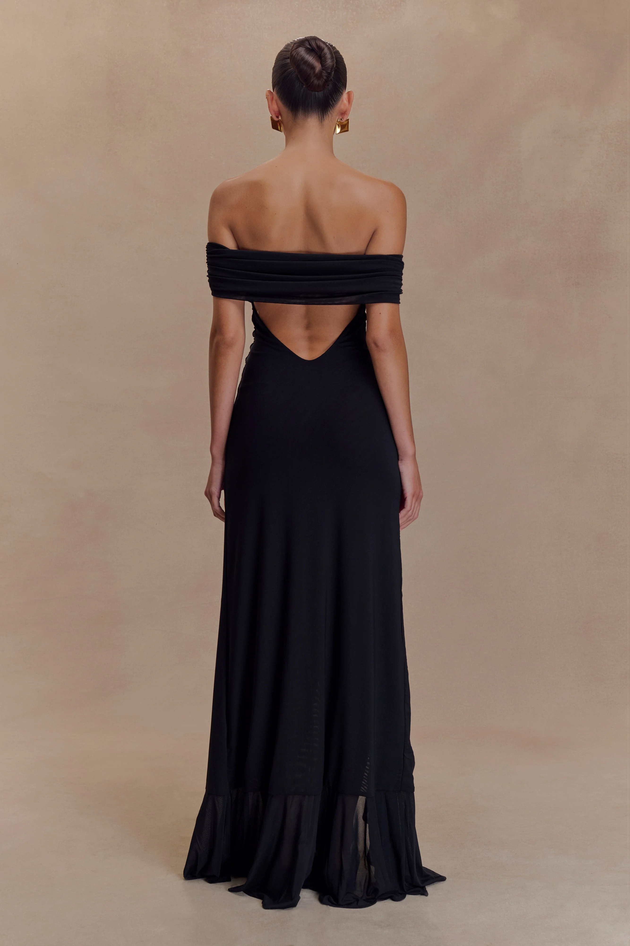 Audrey Off Shoulder Mesh Maxi Dress - Black
