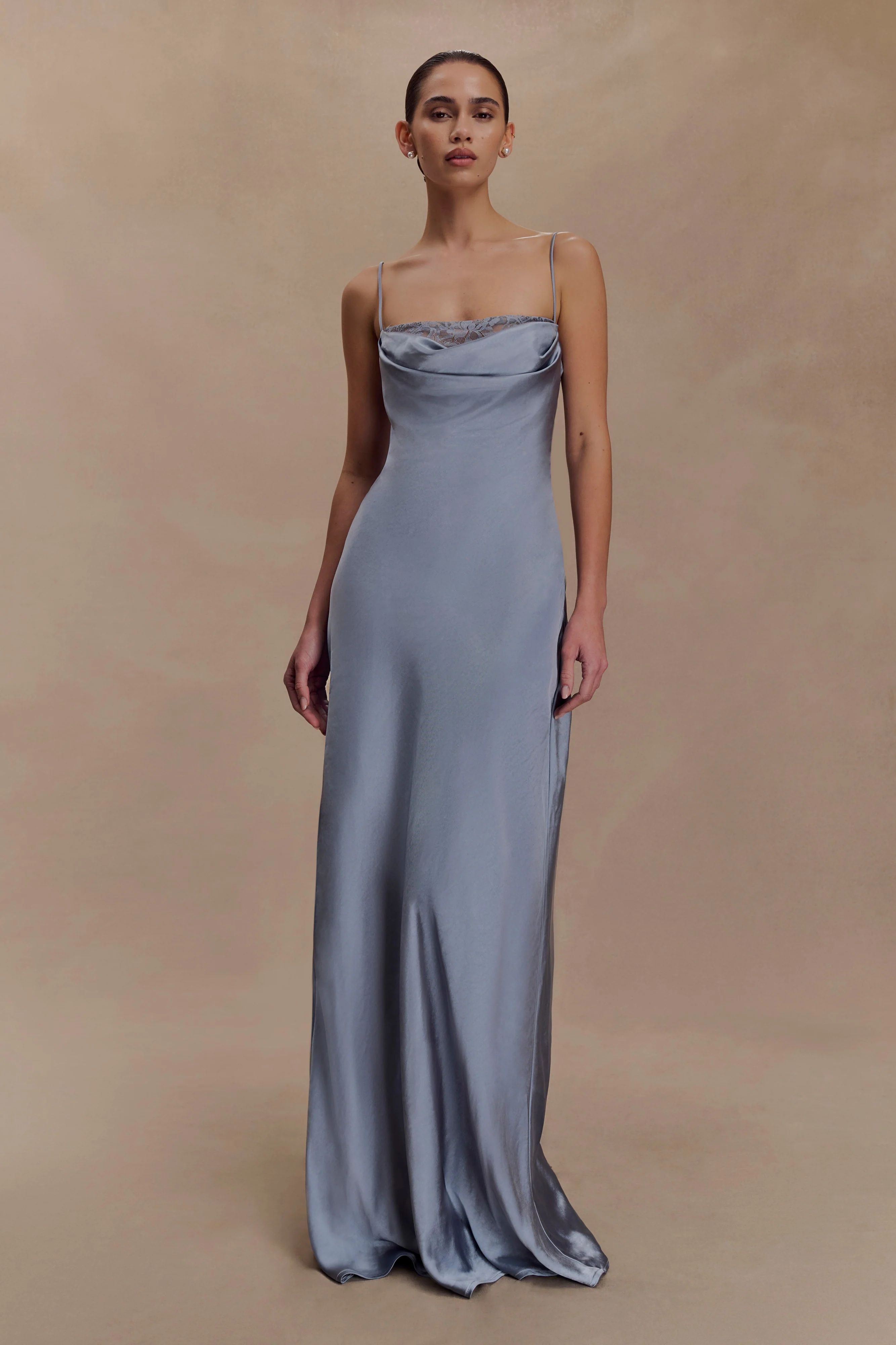 Isadora Lace & Satin Maxi Dress - Frosted Blue