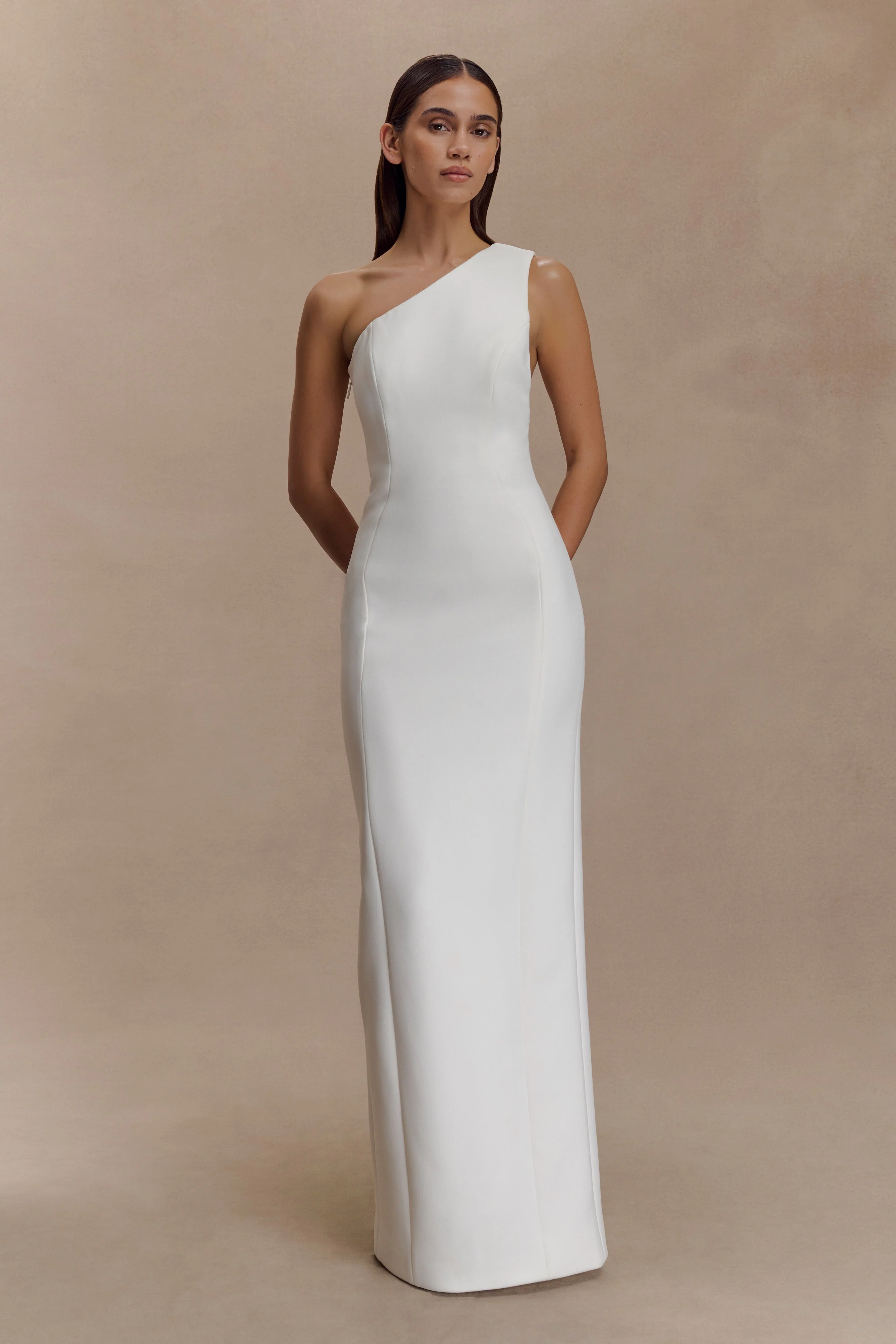 Milena One Shoulder Crepe Maxi Dress - White