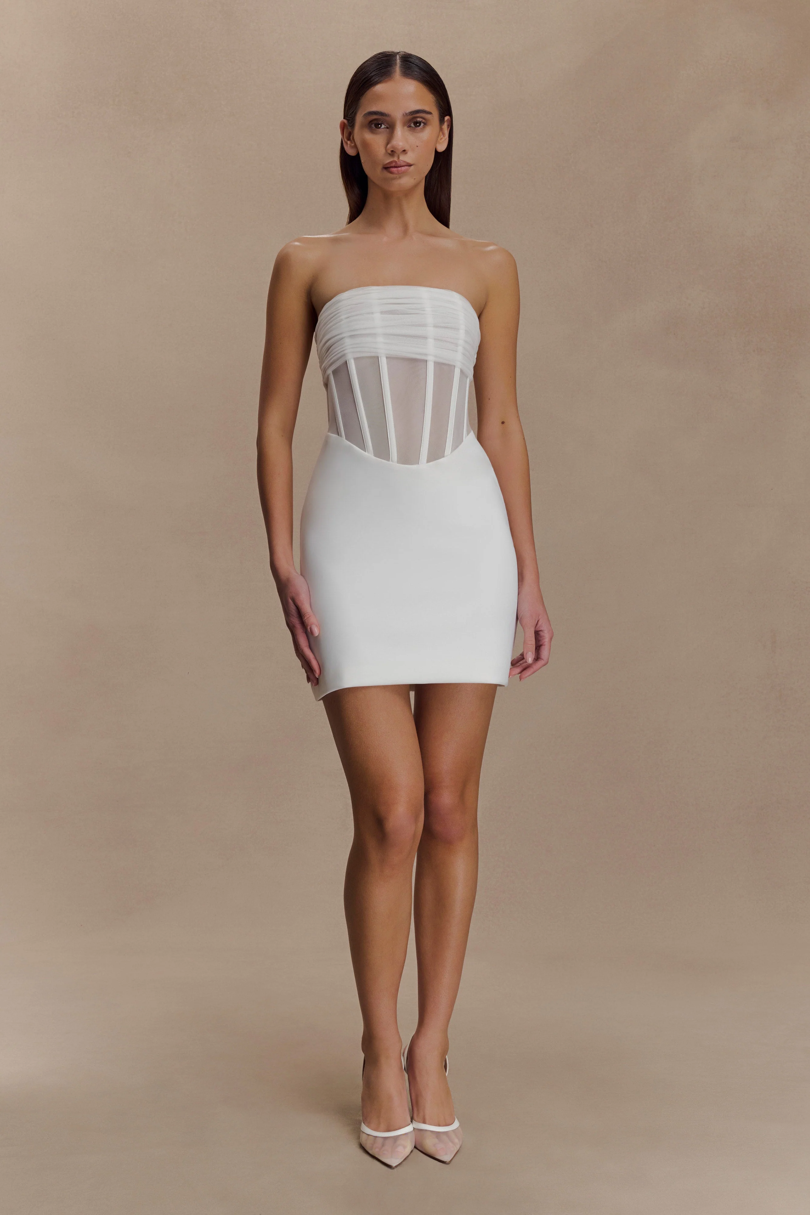 Palmer Mesh Corset Mini Dress - Ivory