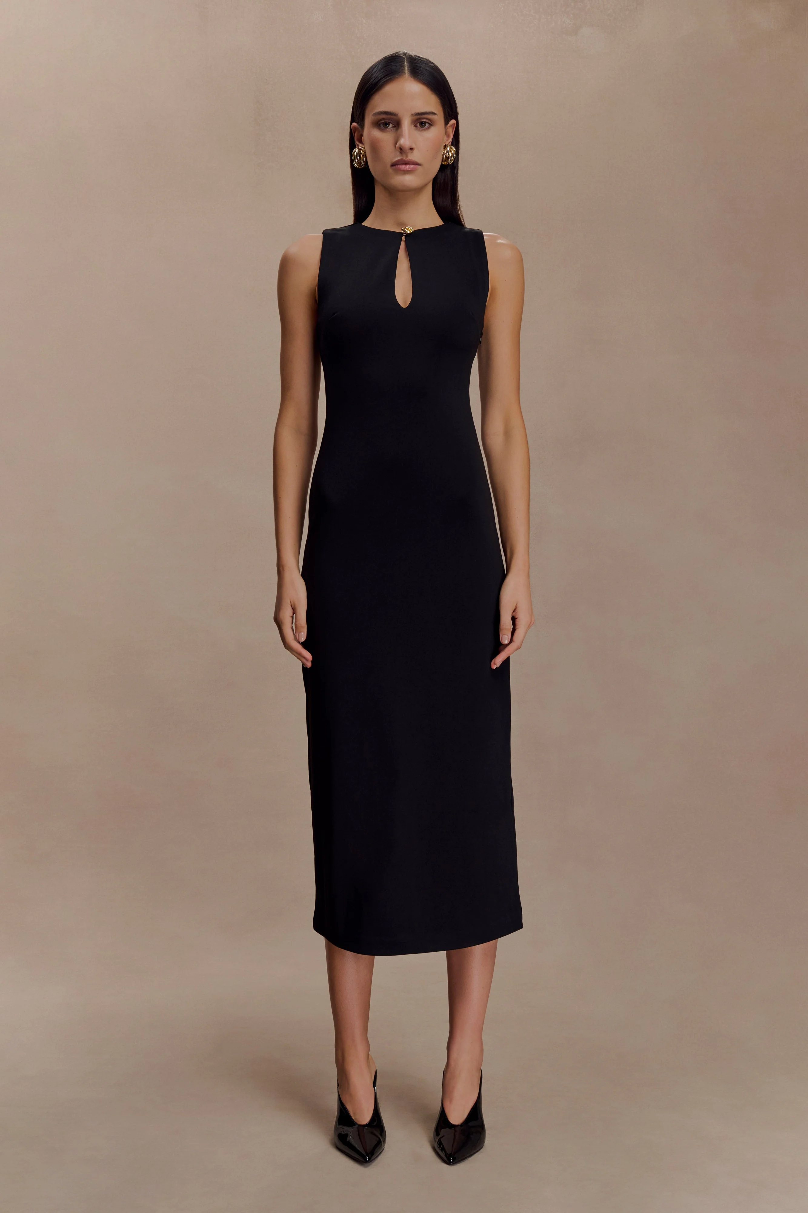 Norah Sleeveless Crepe Midi Dress - Black
