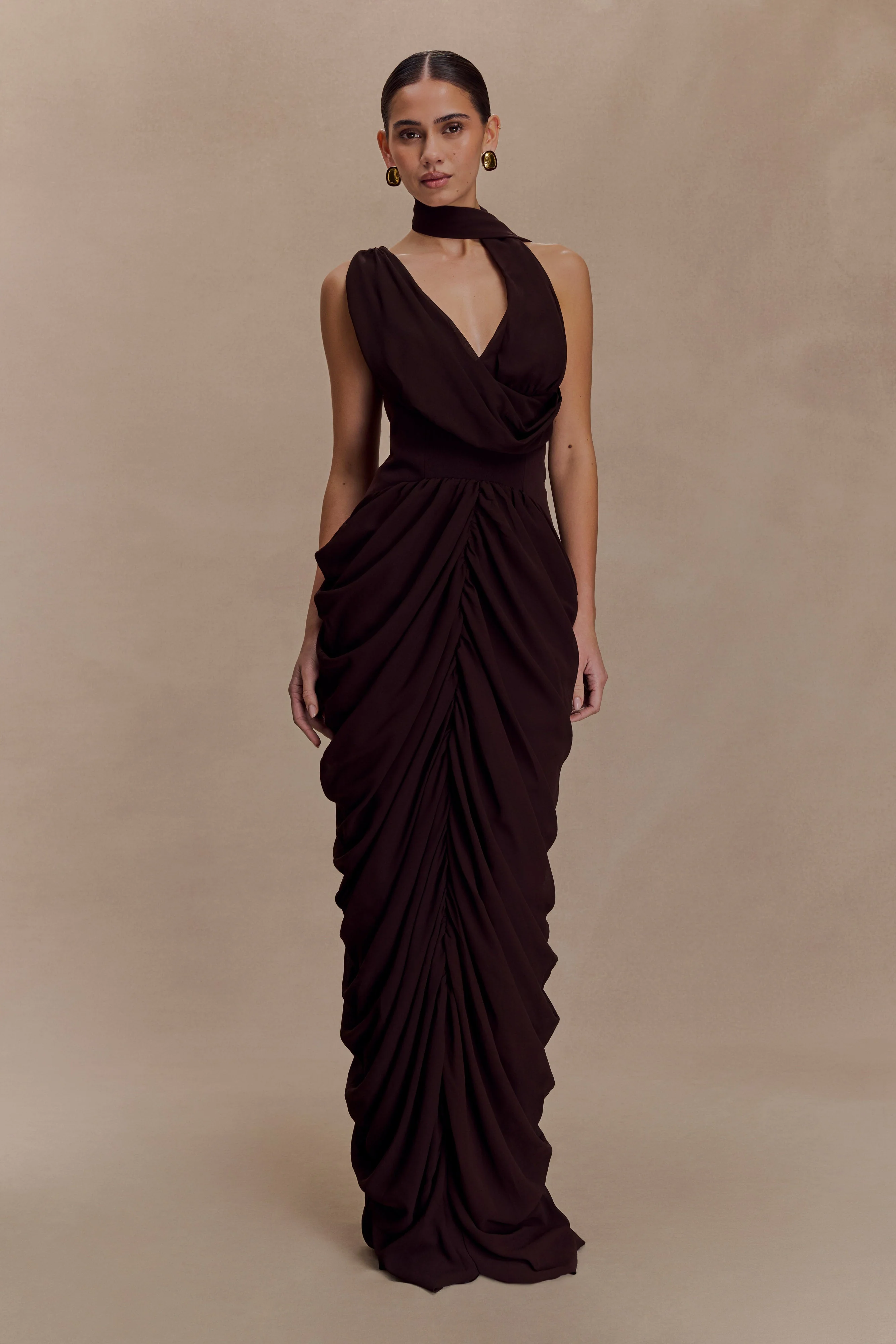 Alex Chiffon Maxi Dress - Cacao Brown