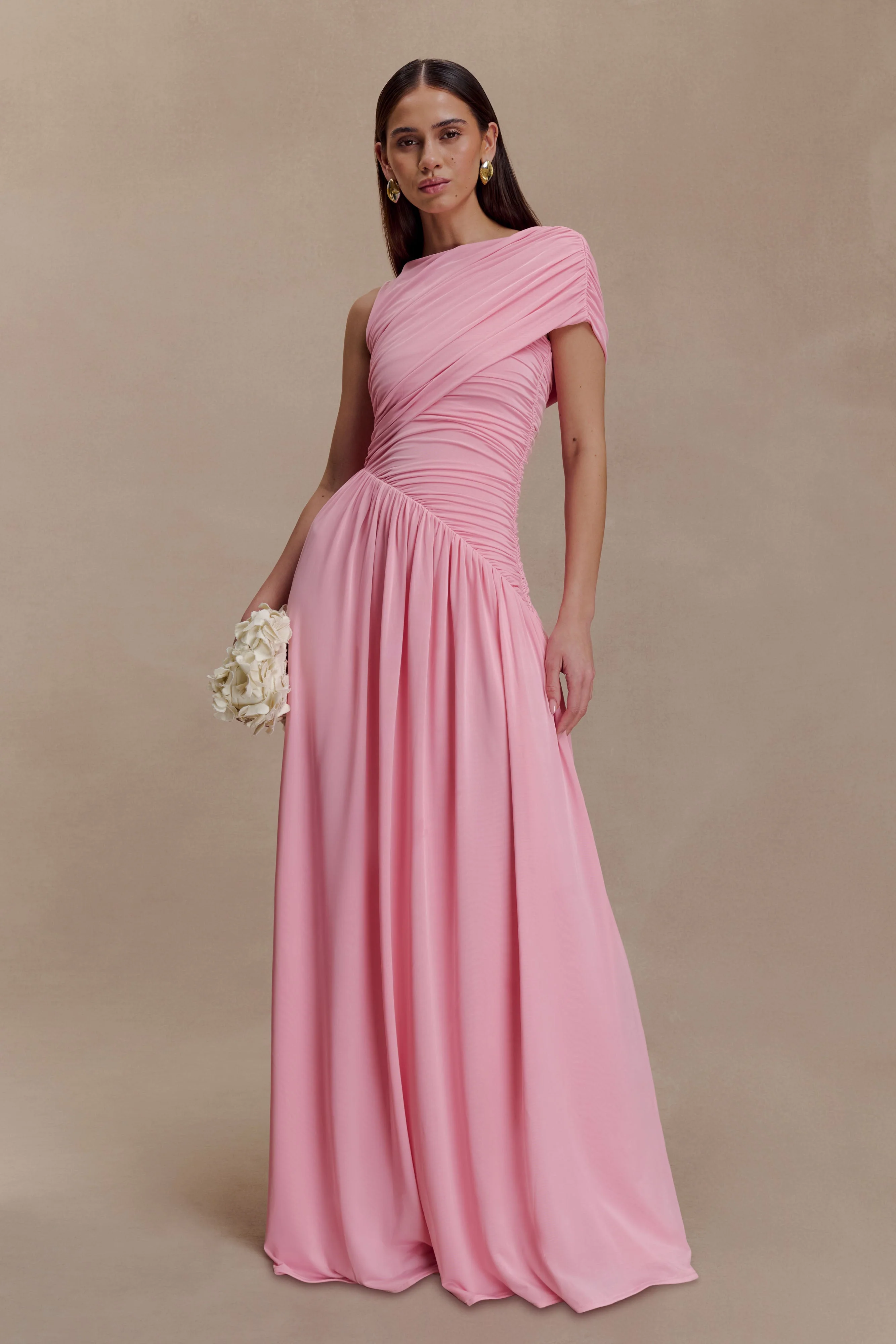 Ayeshya Slinky Asymmetric Maxi Dress - Candy Pink