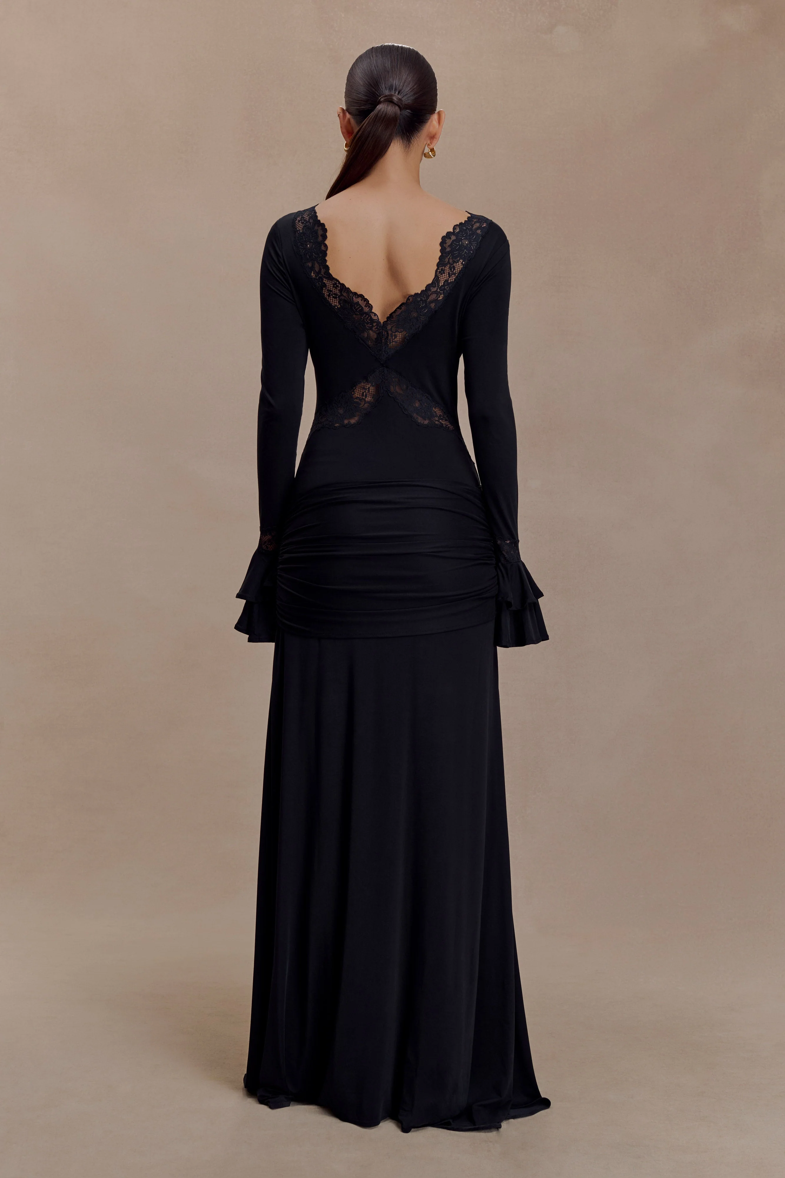 Electra Slinky Lace Maxi Dress - Black