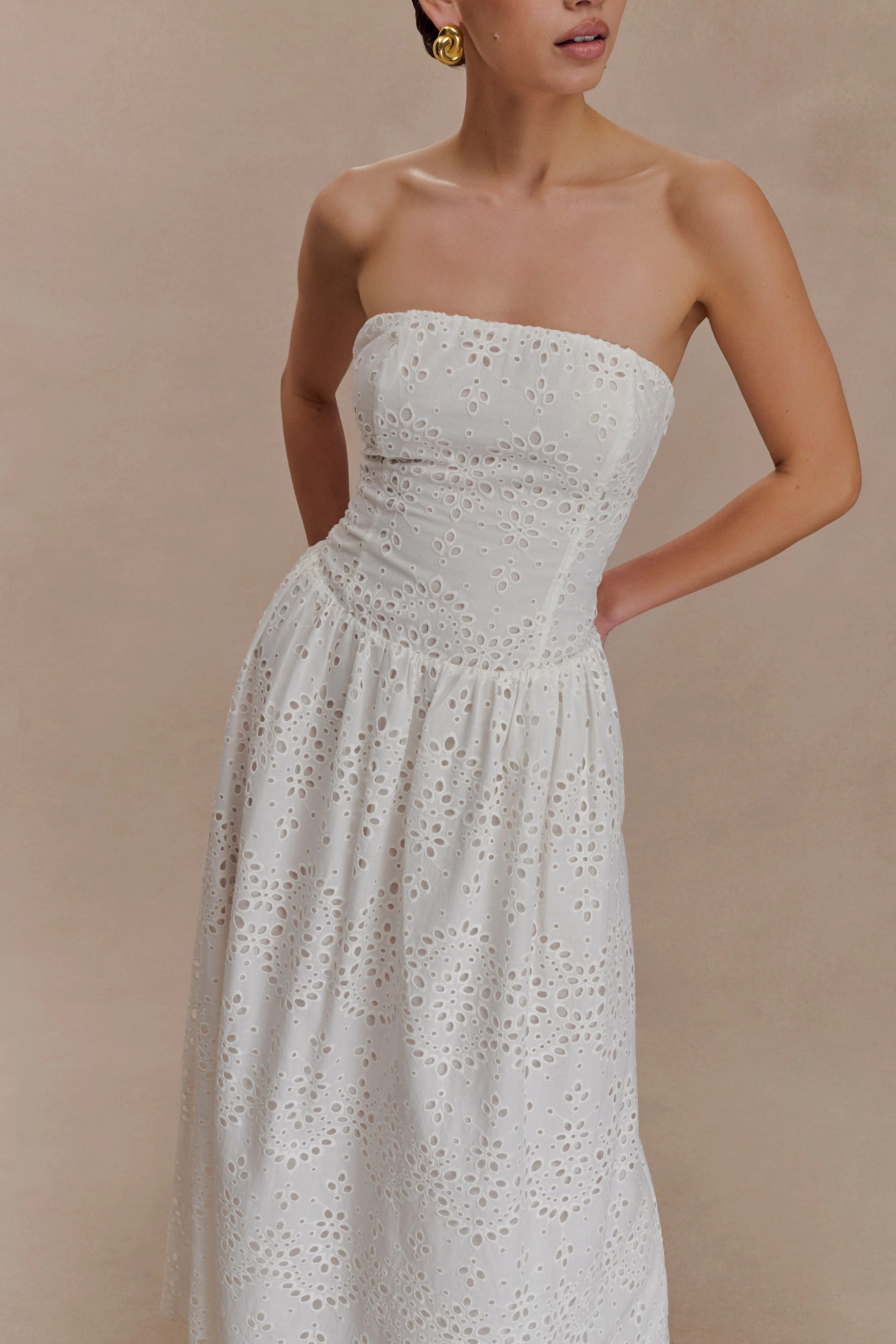 Maureen Broderie Strapless Maxi Dress - White
