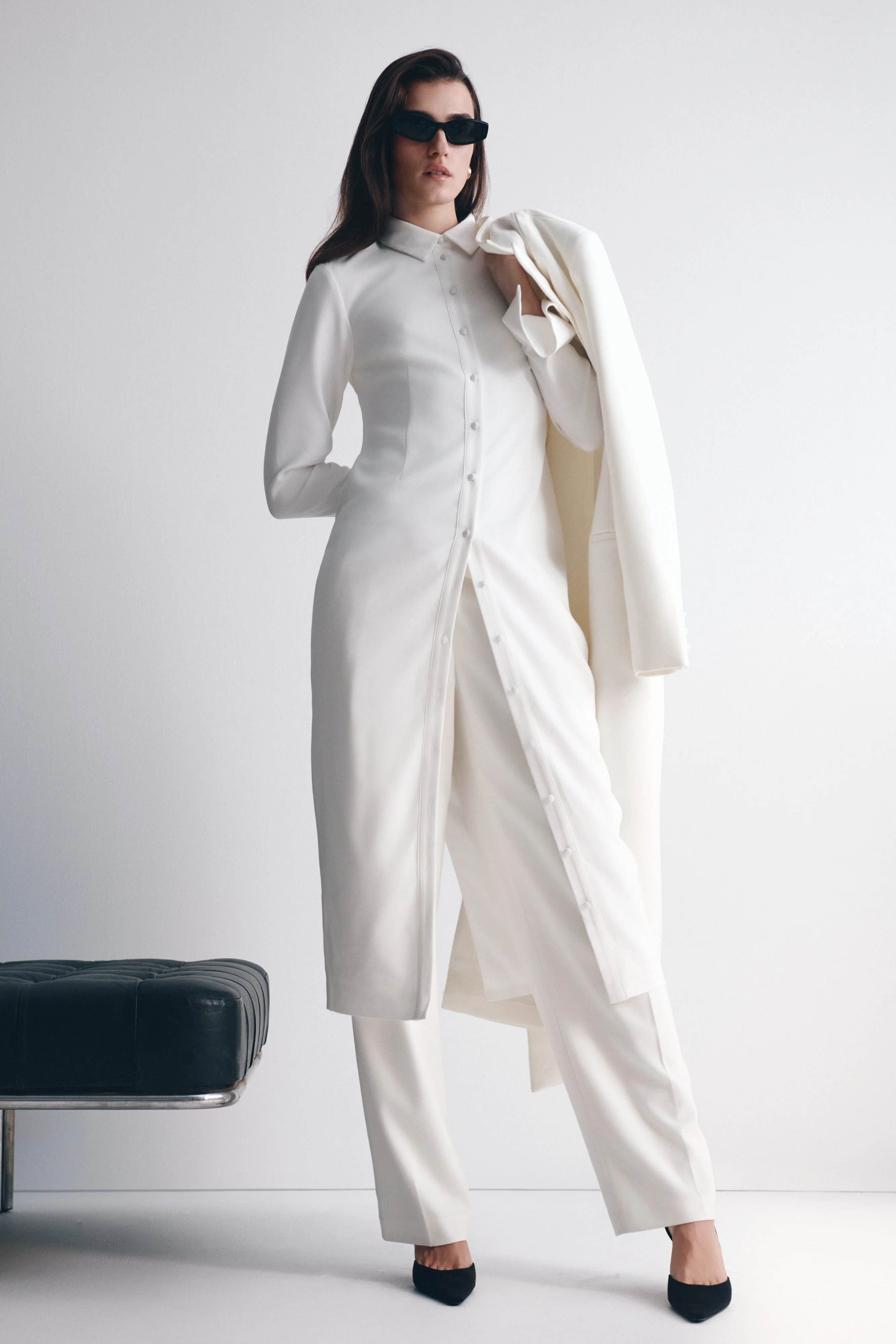 Dorian Fitted Shirt Midi Dress - White