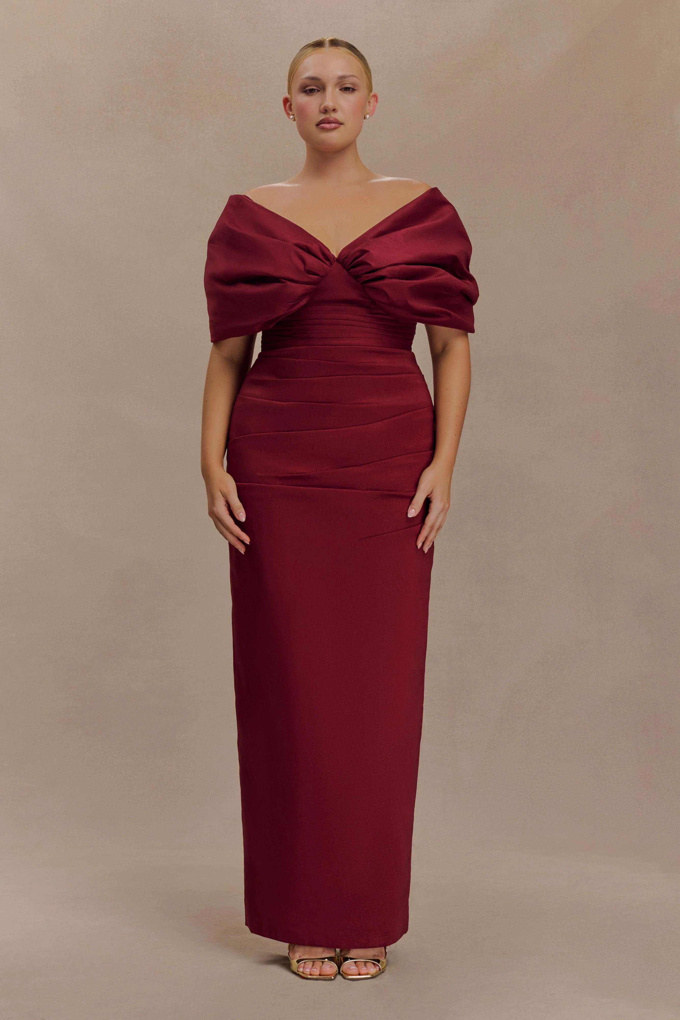 Thelma Bardot Maxi Dress - Wine