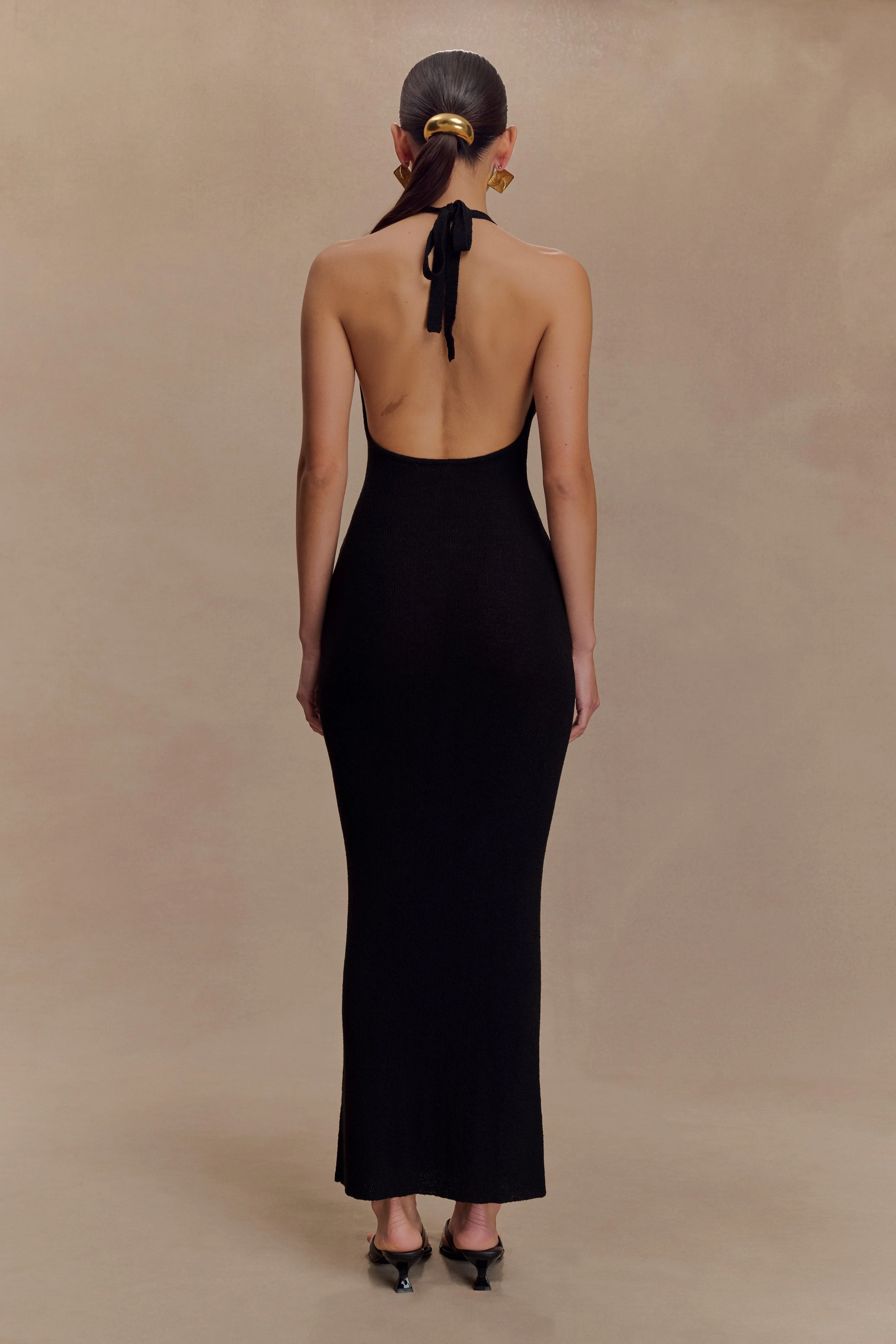 Ayella Cowl Knit Maxi Dress - Black