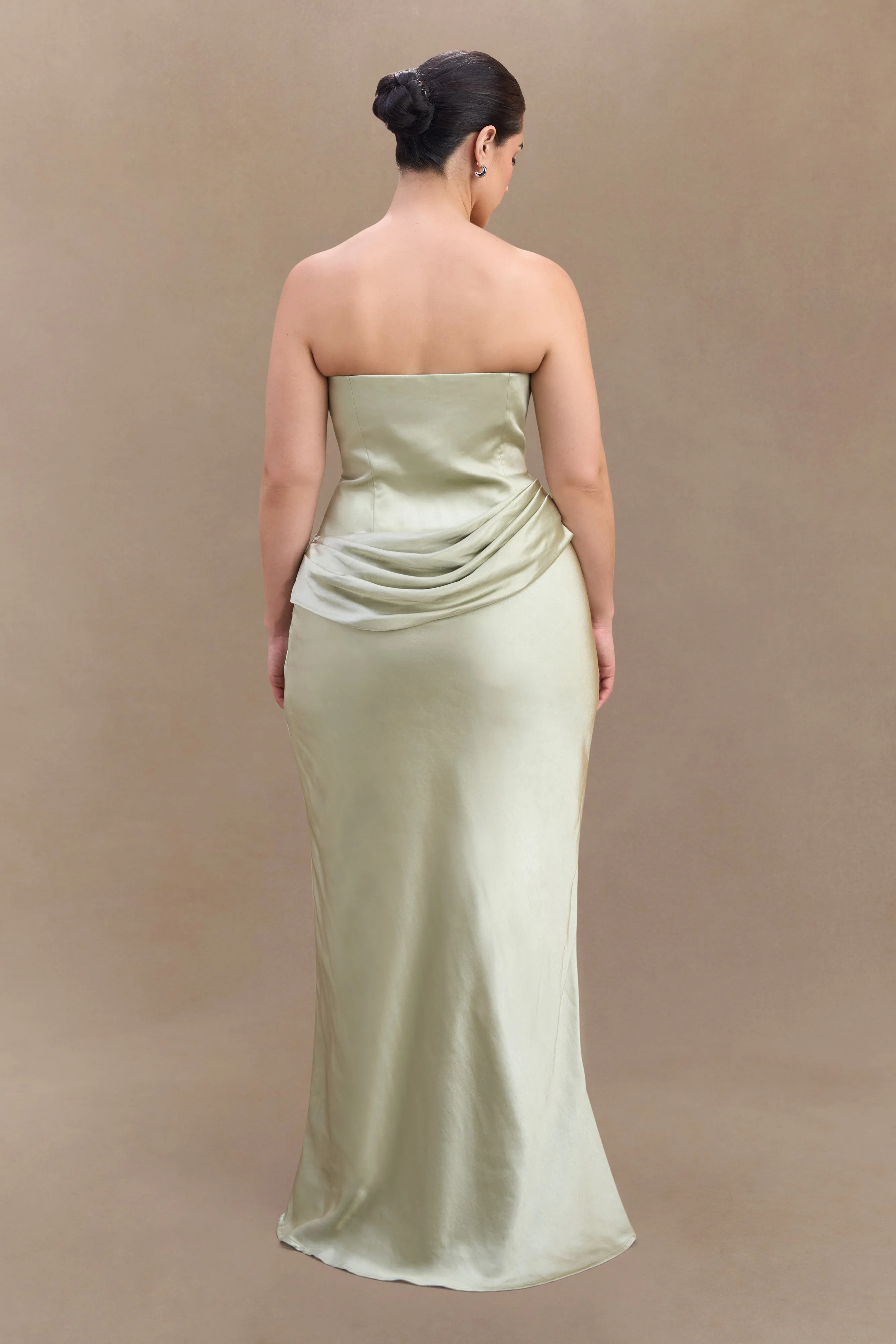 Jasmine Strapless Satin Maxi Dress - Sage