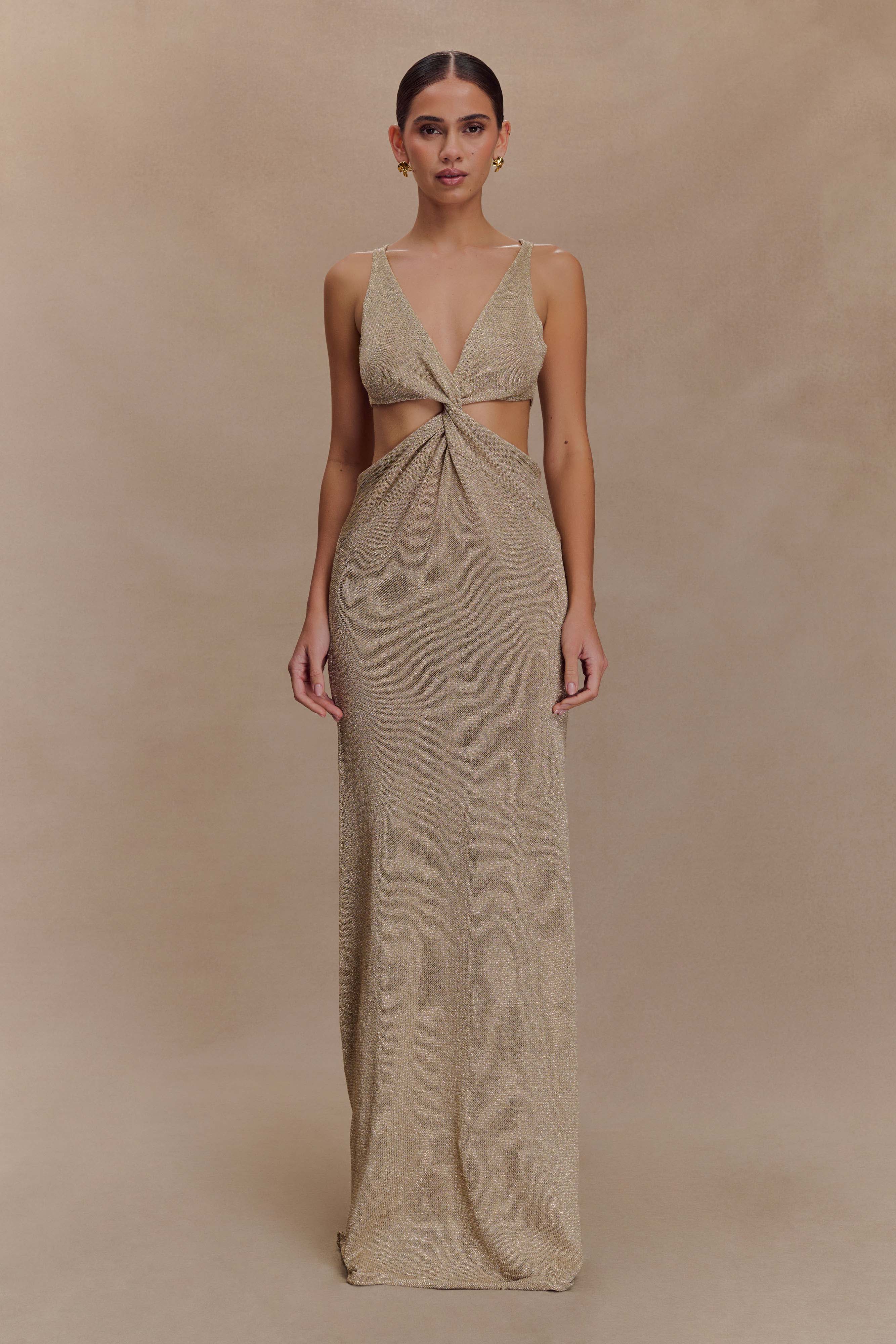 Gracelyn Twisted Metallic Knit Maxi Dress - Gold
