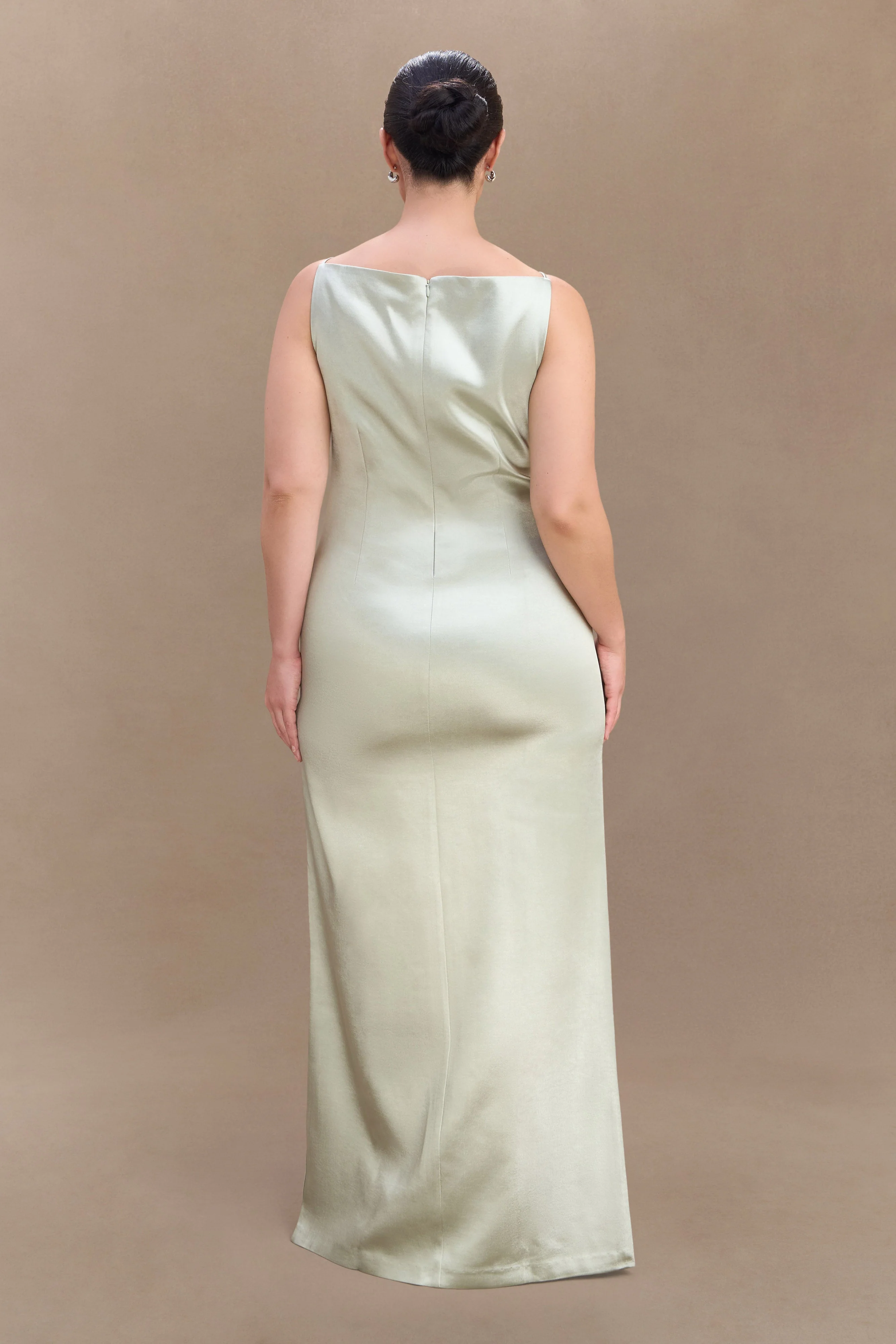 Violet Sleeveless Satin Maxi Dress - Sage