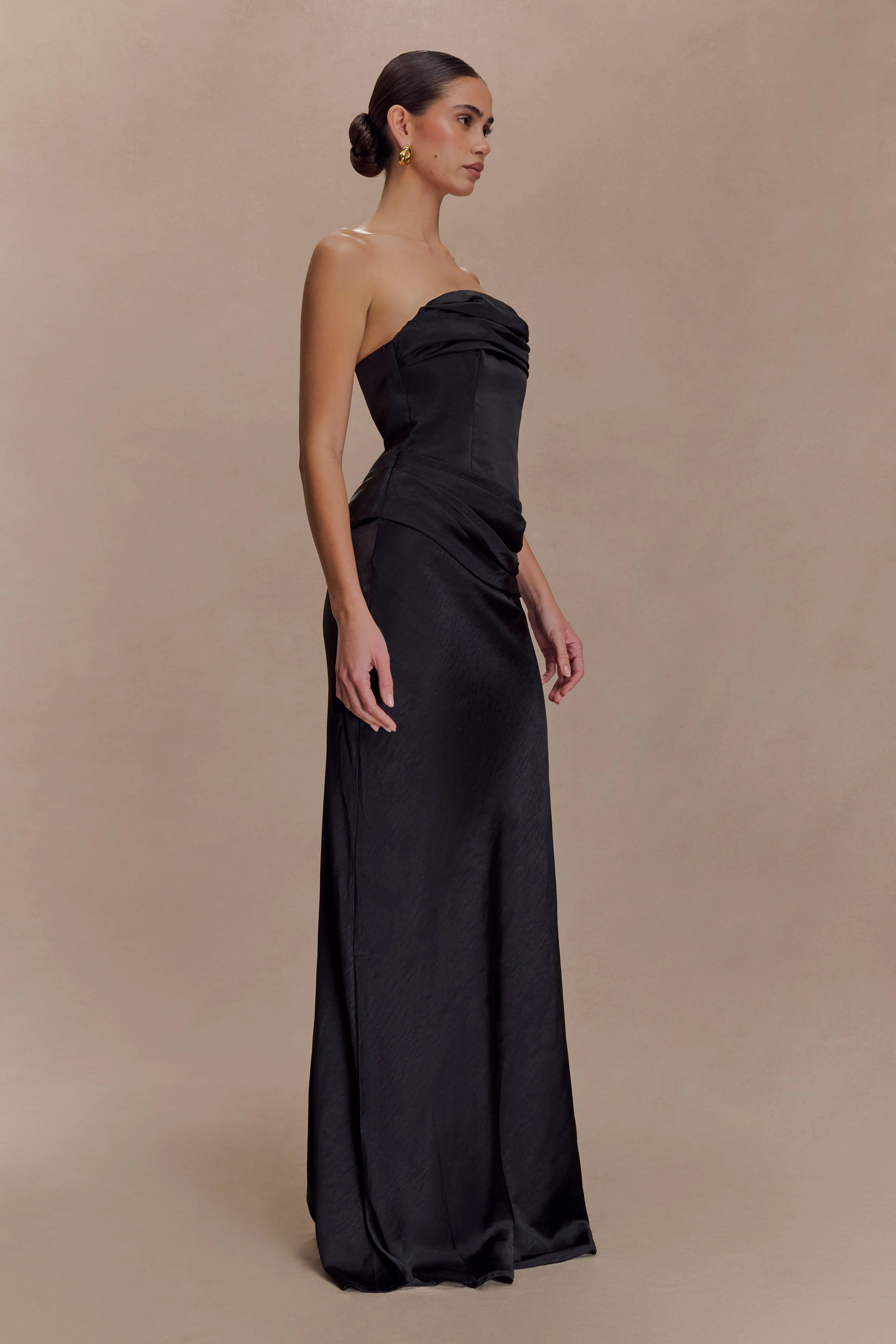 Jasmine Strapless Satin Maxi Dress - Black