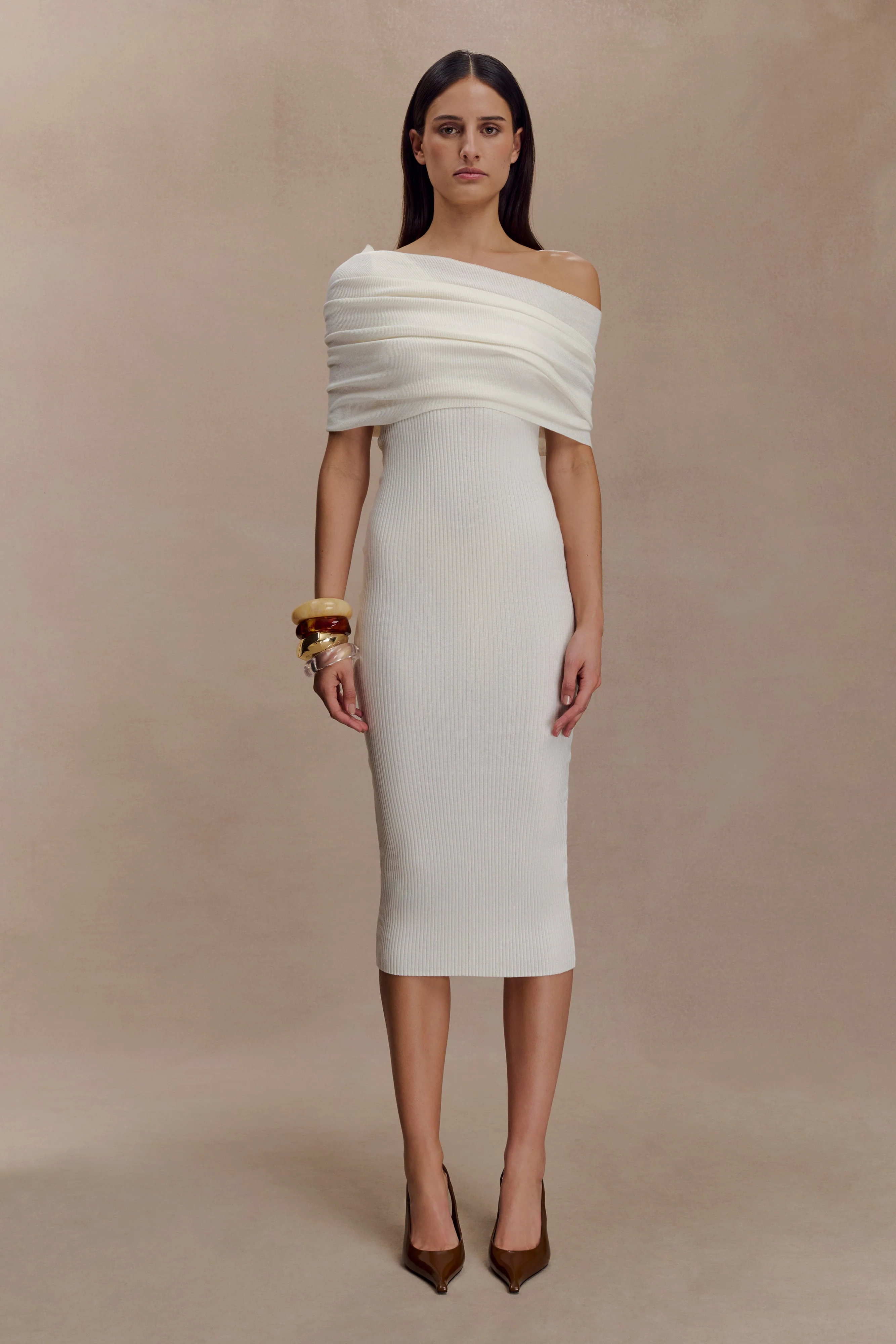 Zandie Cashmere Blend Knit Midi Dress - Ivory