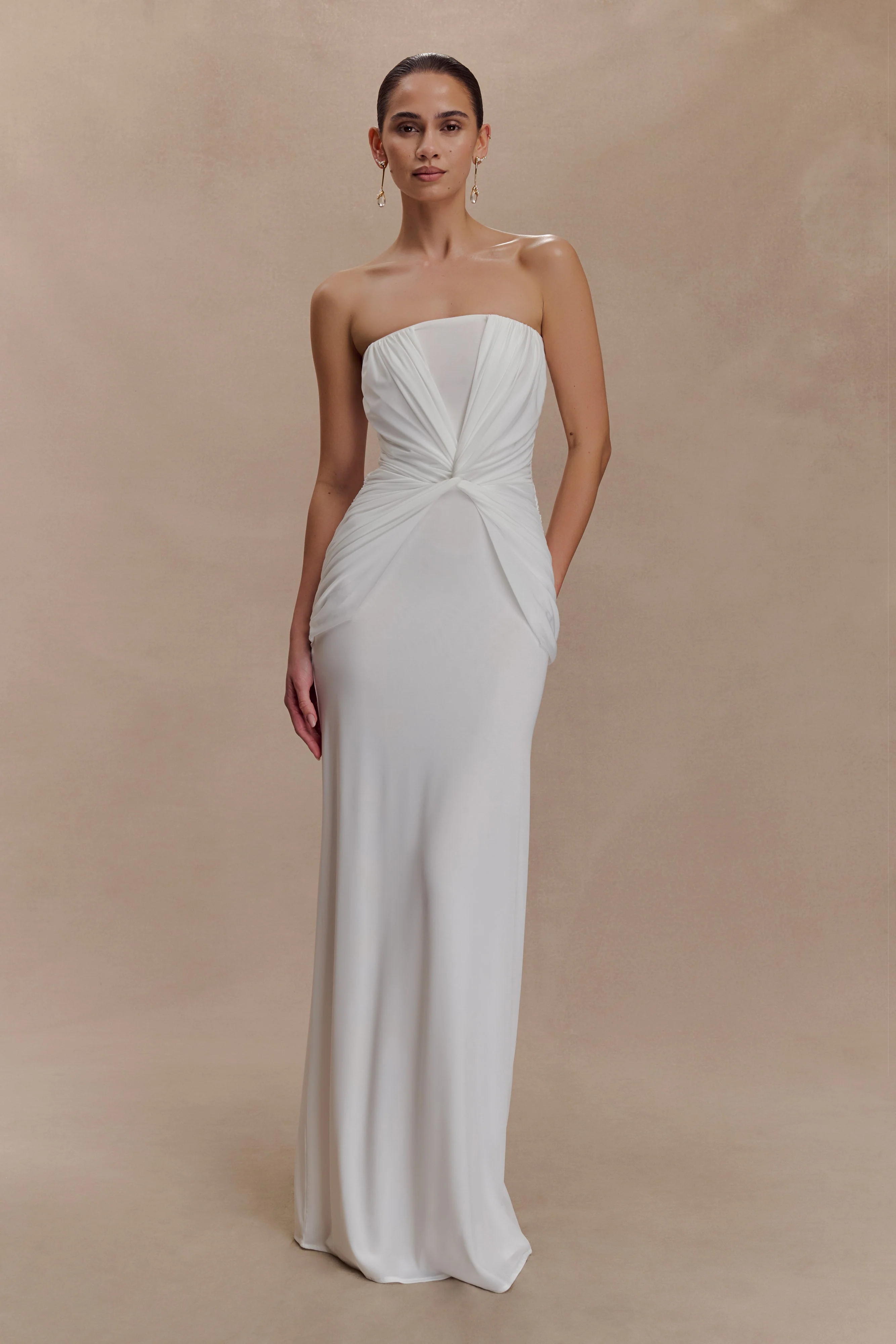 Mirren Strapless Slinky Maxi Dress - White