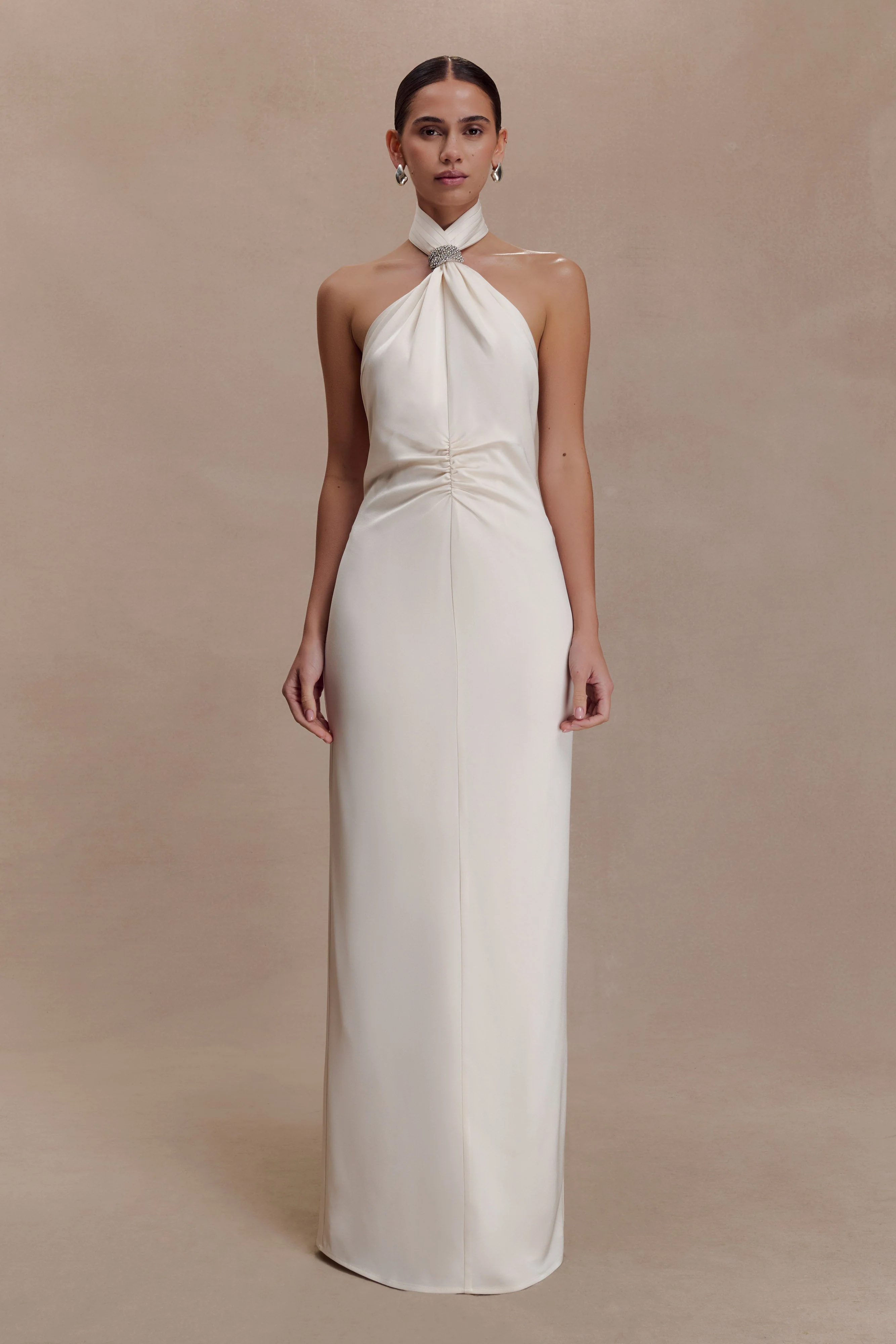 Freja Halter Maxi Dress With Hardware - Blush Ivory