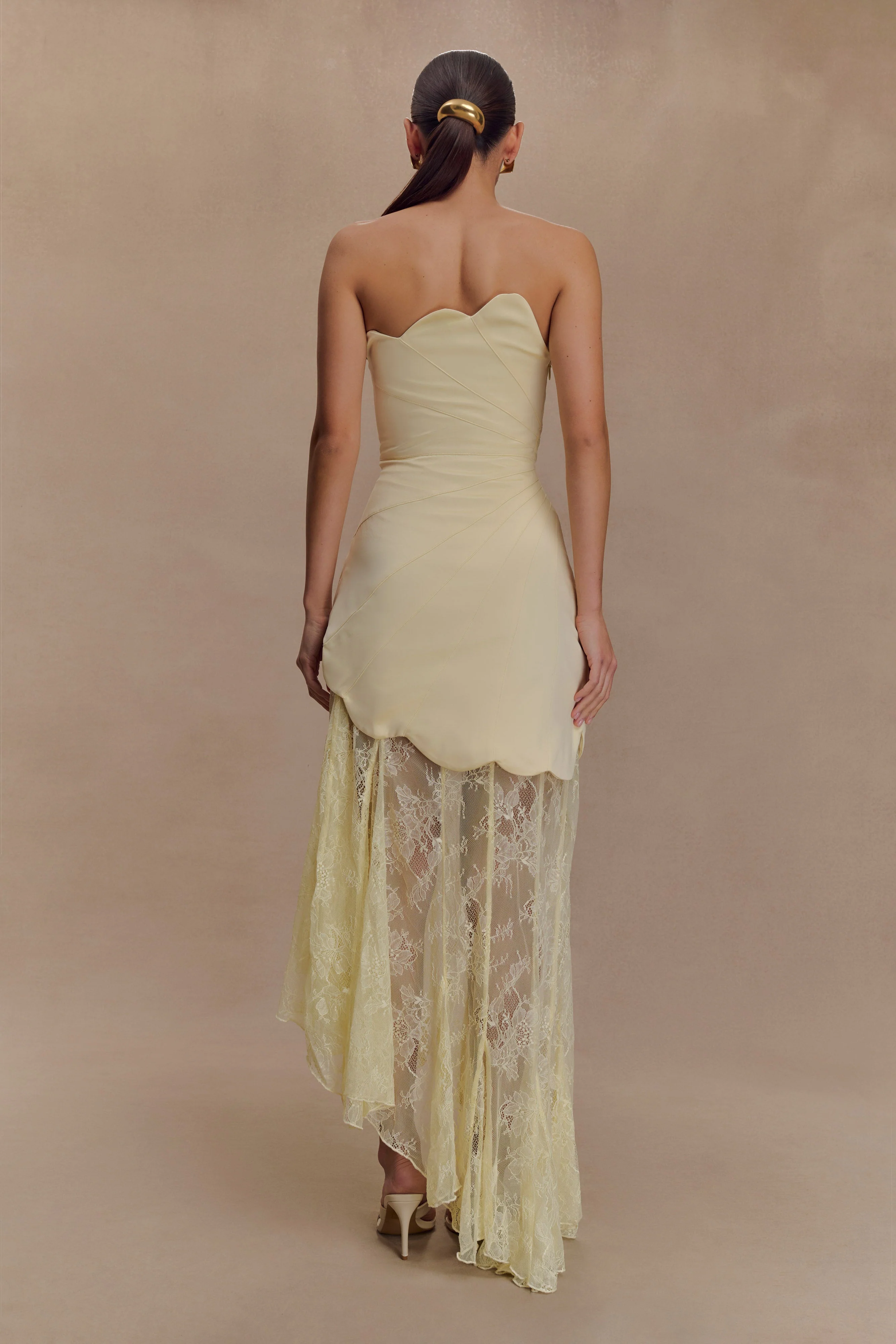 Aleena Satin And Lace Maxi Dress - Lemon