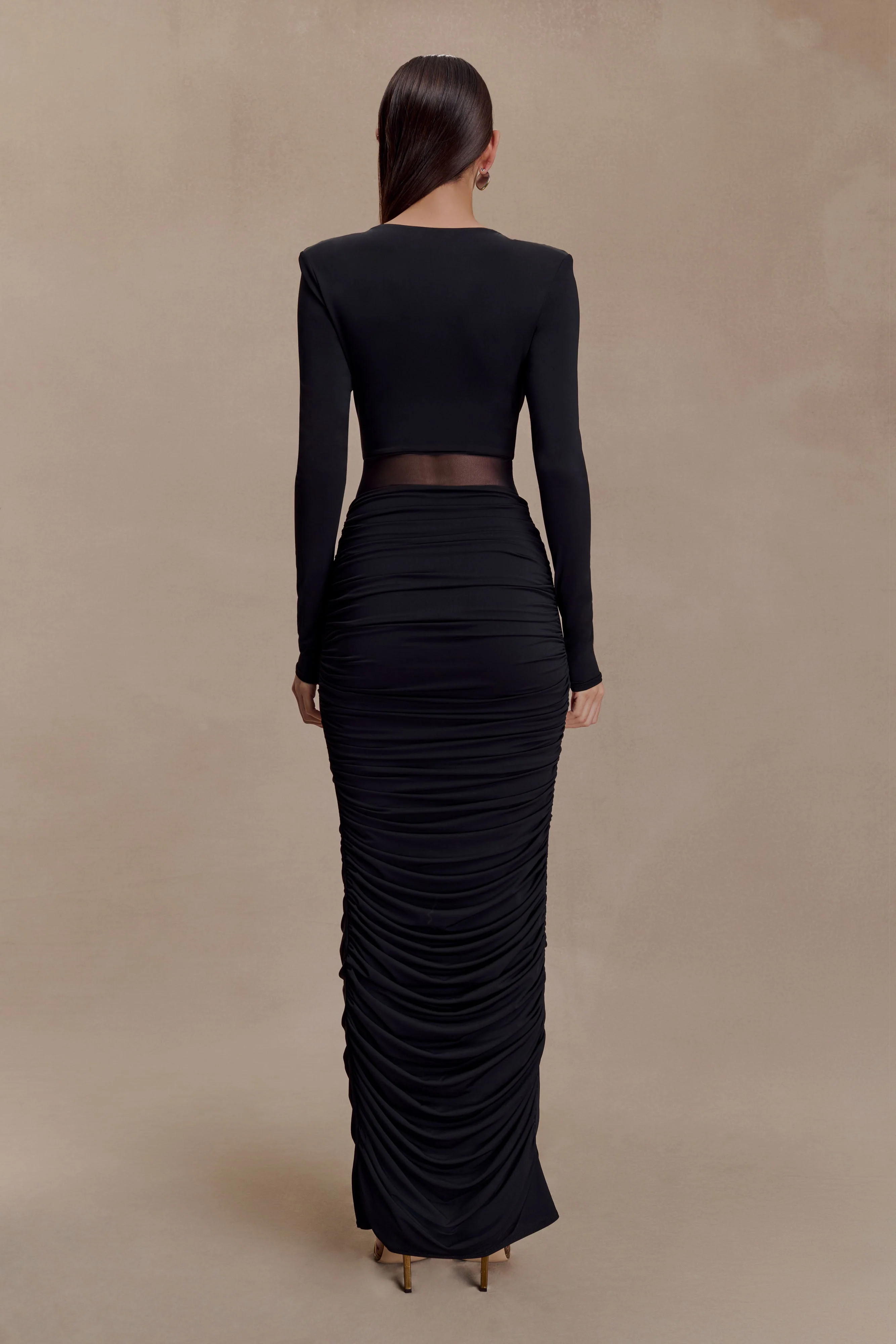 Louanne Slinky Long Sleeve Maxi Dress - Black