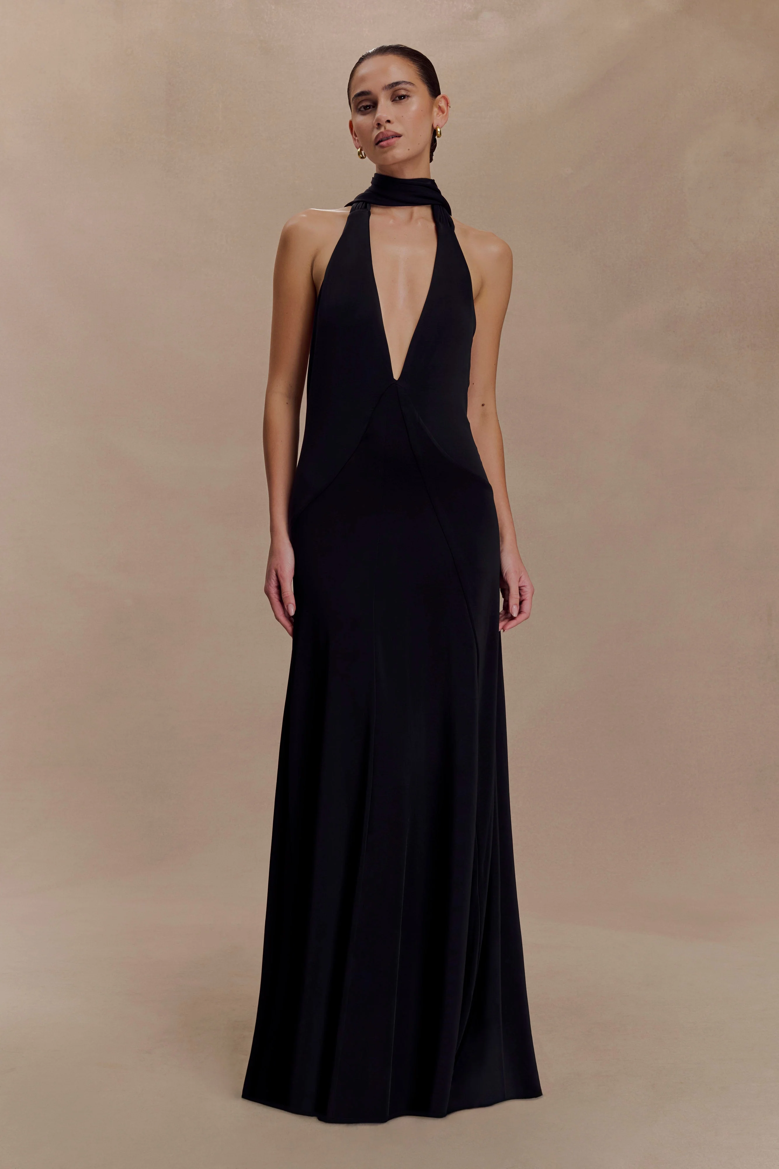 Juliet Slinky Maxi Dress With Scarf - Black