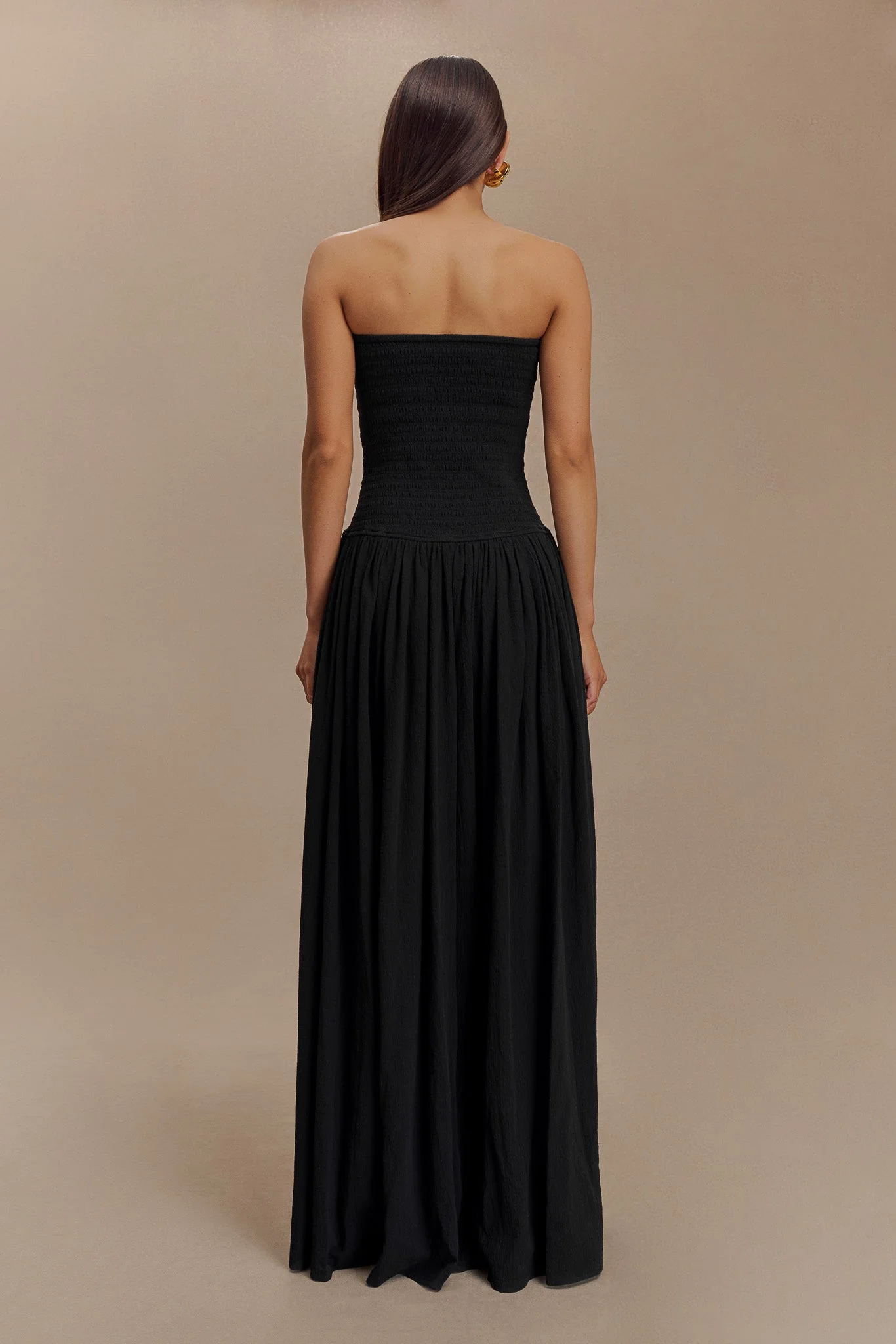 Maureen Cotton Shirring Maxi Dress - Black