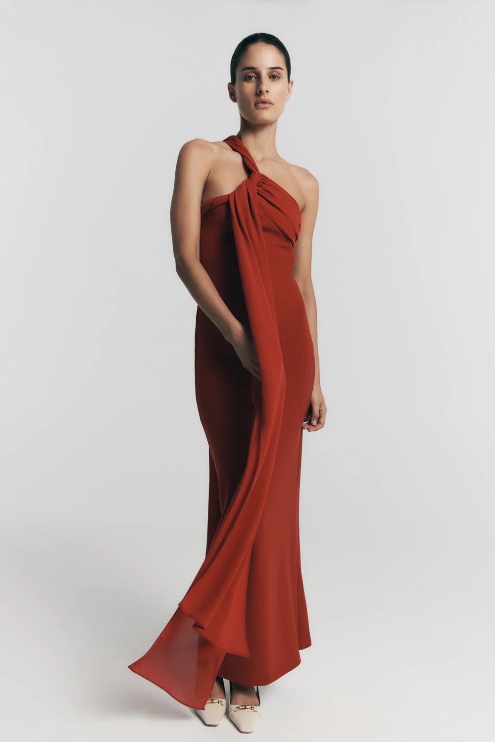 Philippa Knotted Crepe Maxi Dress - Ruby