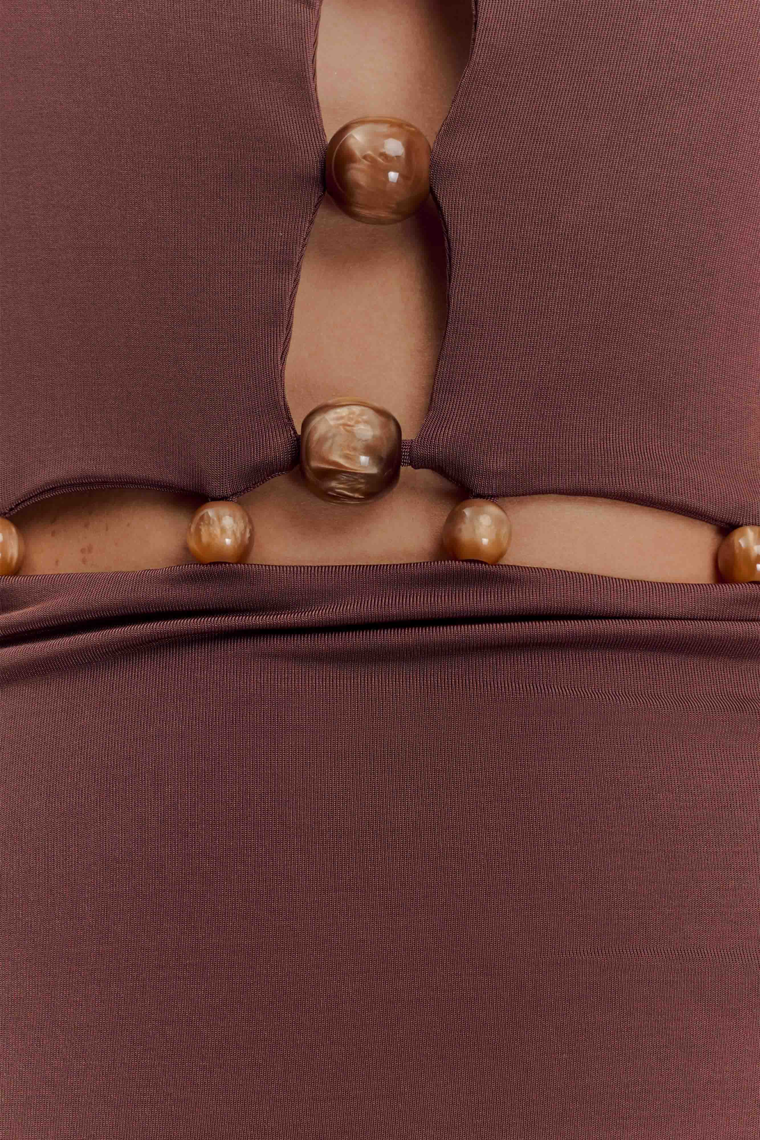 Albion Beaded Slinky Maxi Dress - Chocolate