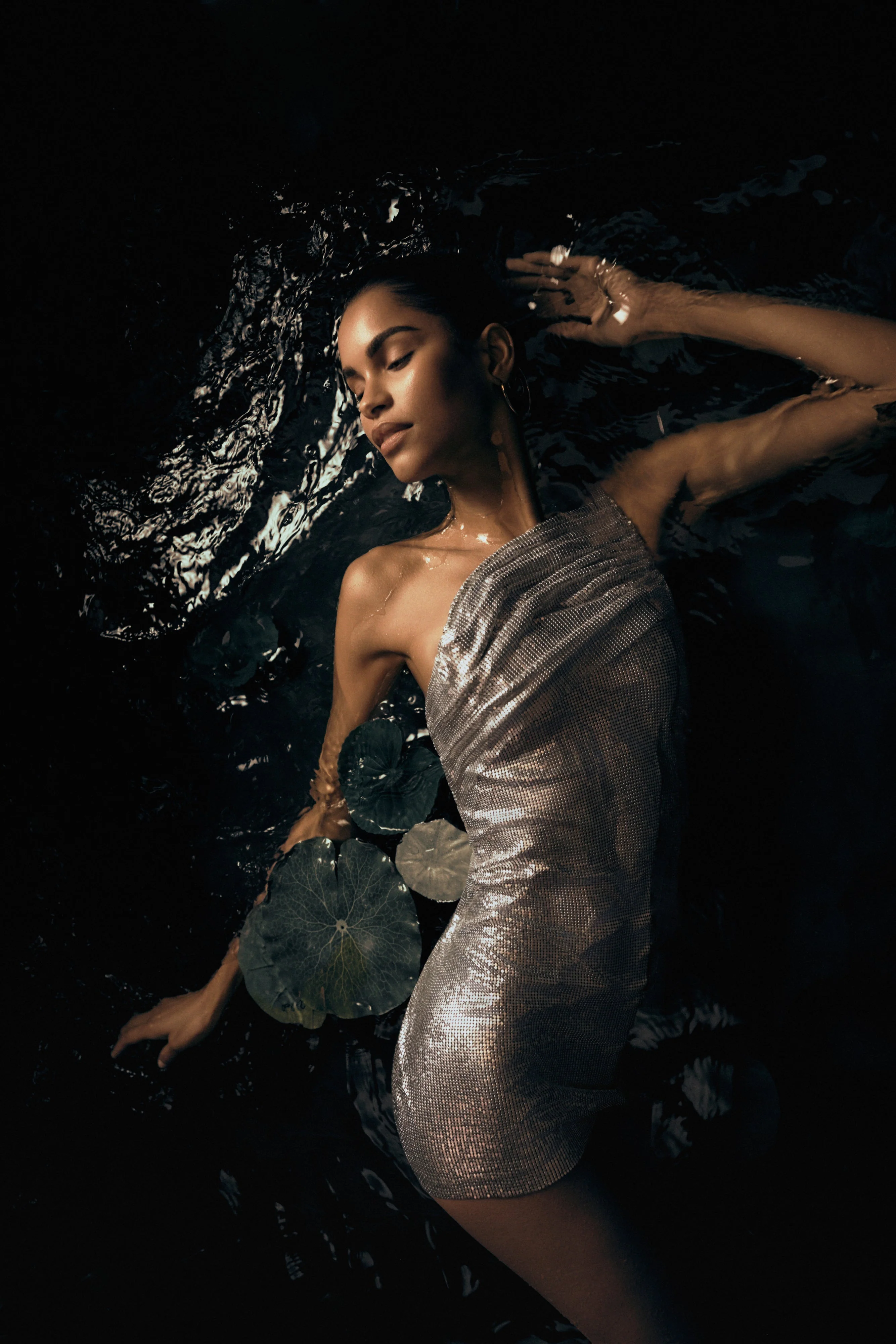 Lyle One Shoulder Glow Mesh Mini Dress - Silver