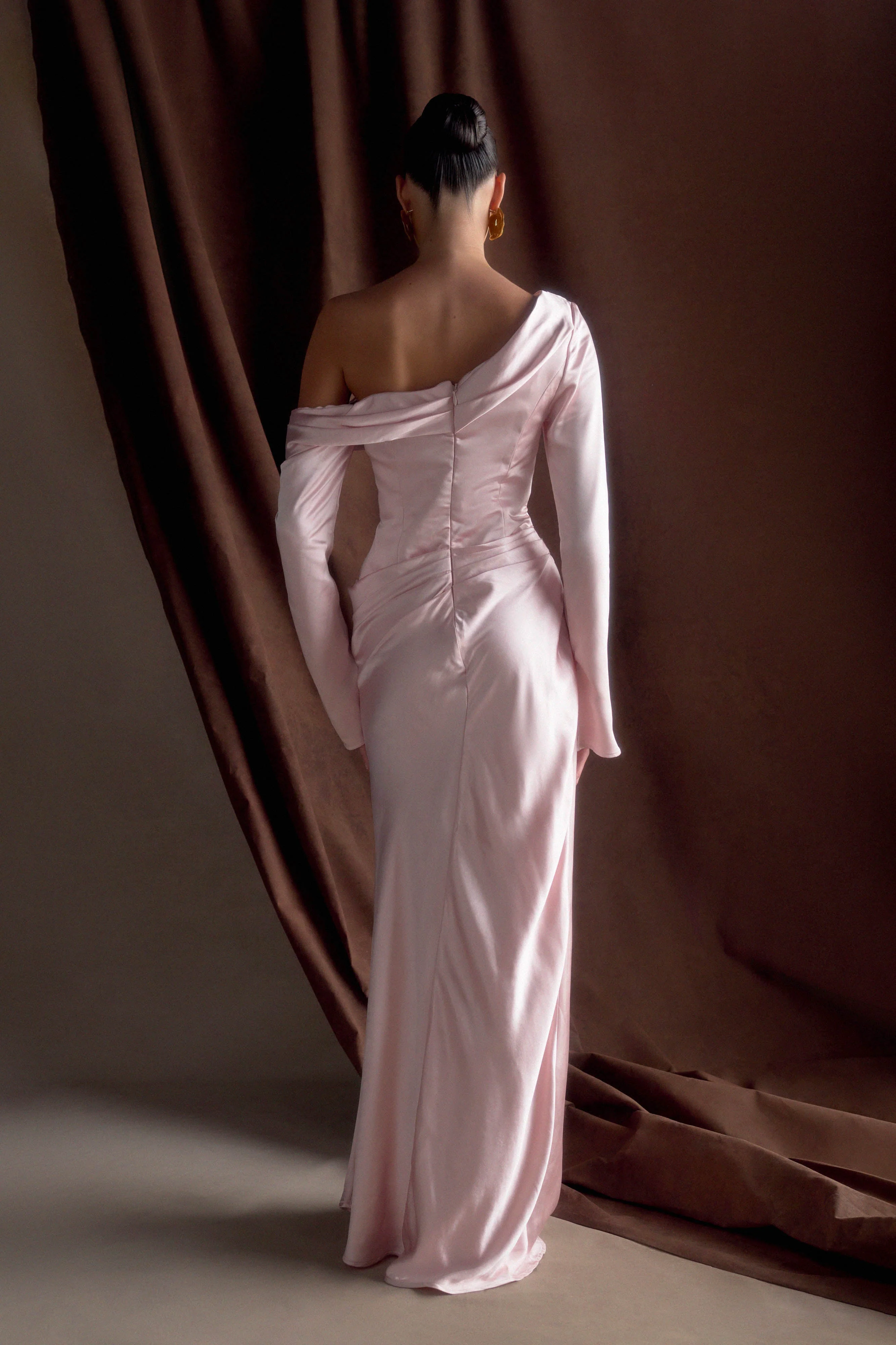 Iris Long Sleeve Satin Maxi Dress - Soft Pink