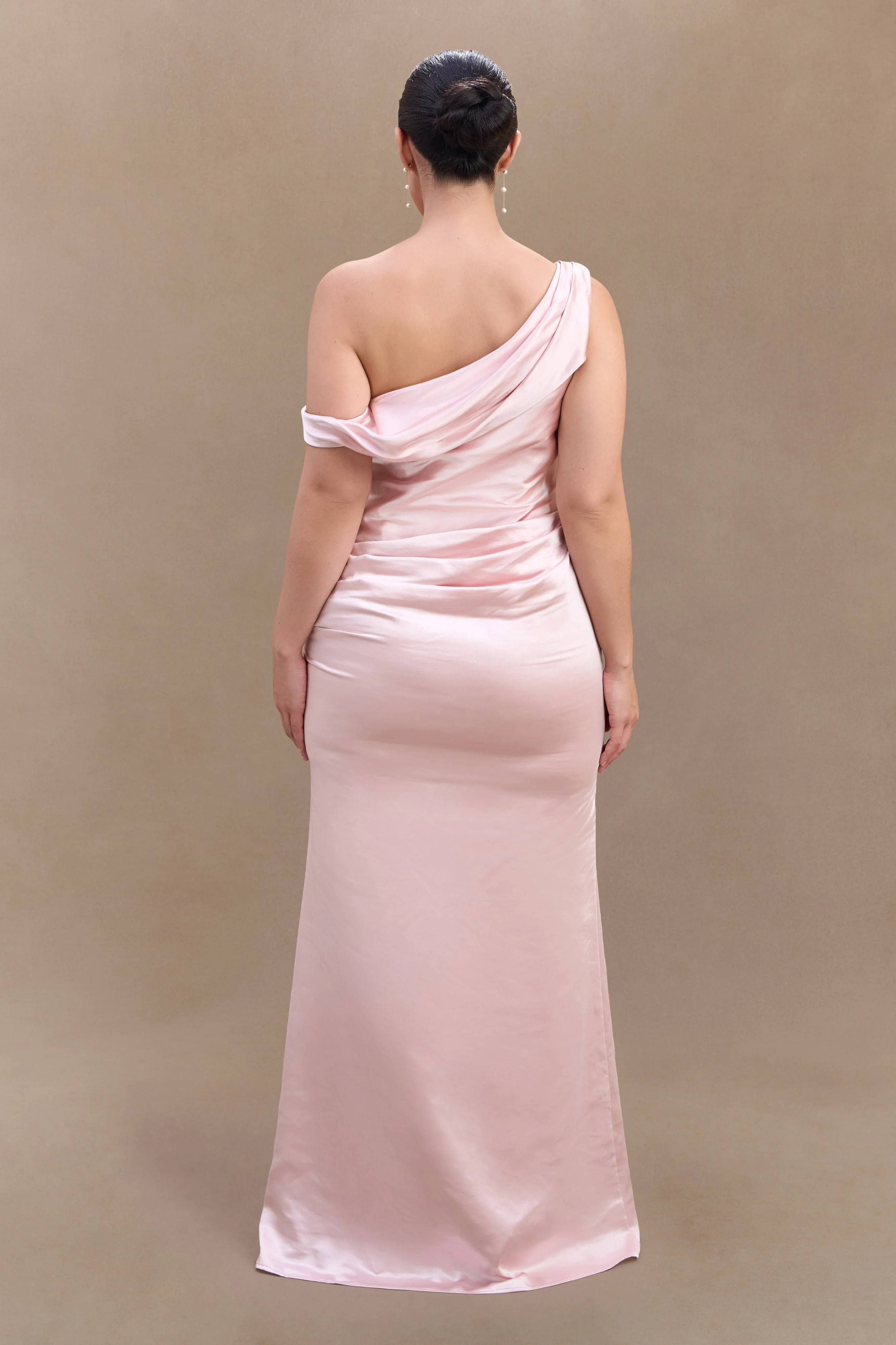 Dalia Off Shoulder Satin Maxi Dress - Soft Pink