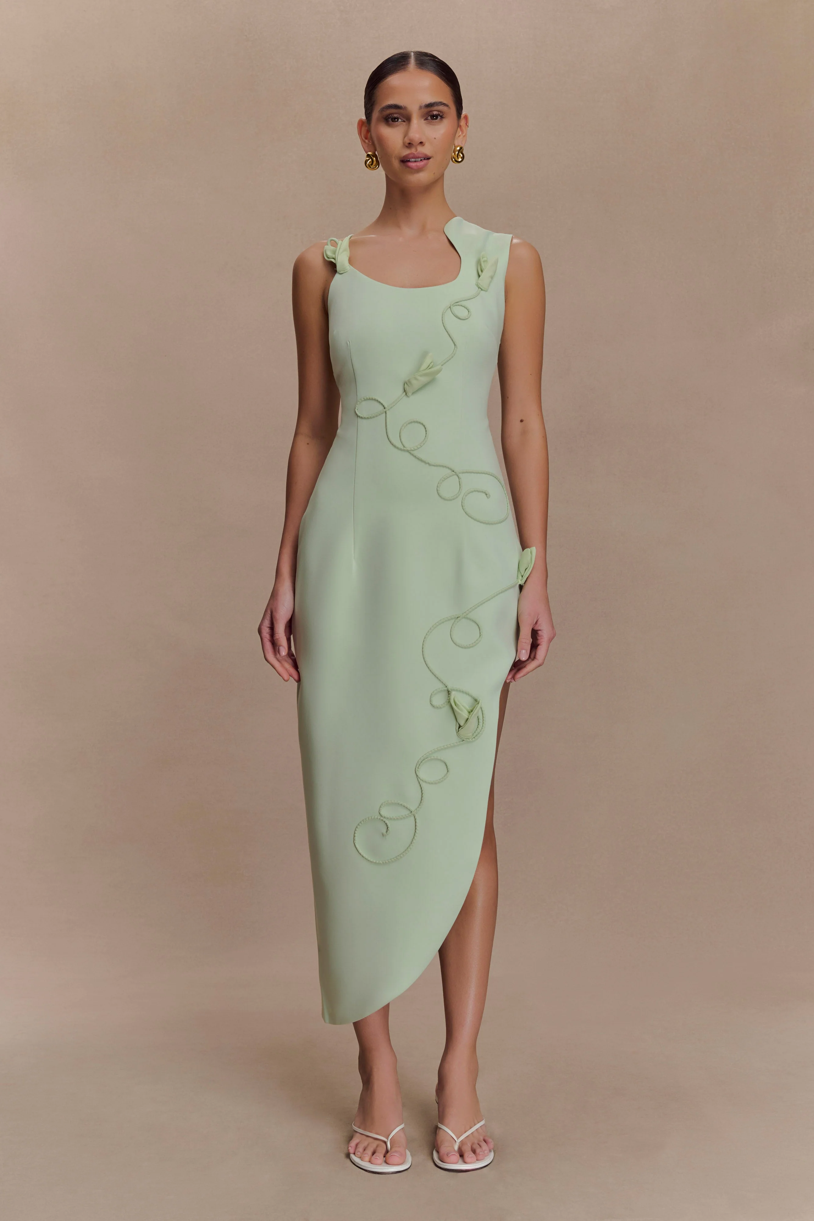 Virginia Suiting Embroidered Midi Dress - Sage