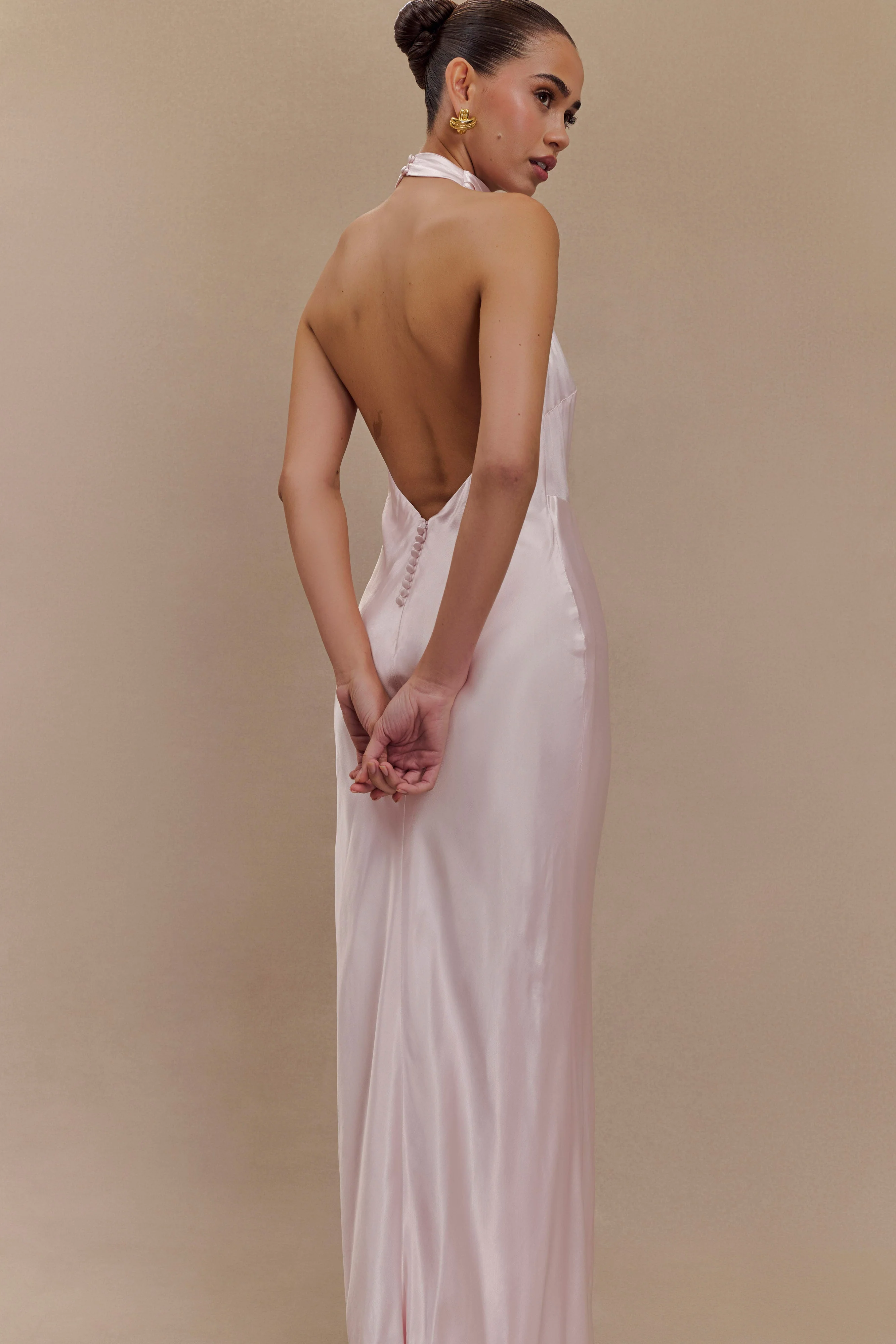 Esther Iridescent Satin Cowl Maxi Dress - Pale Pink