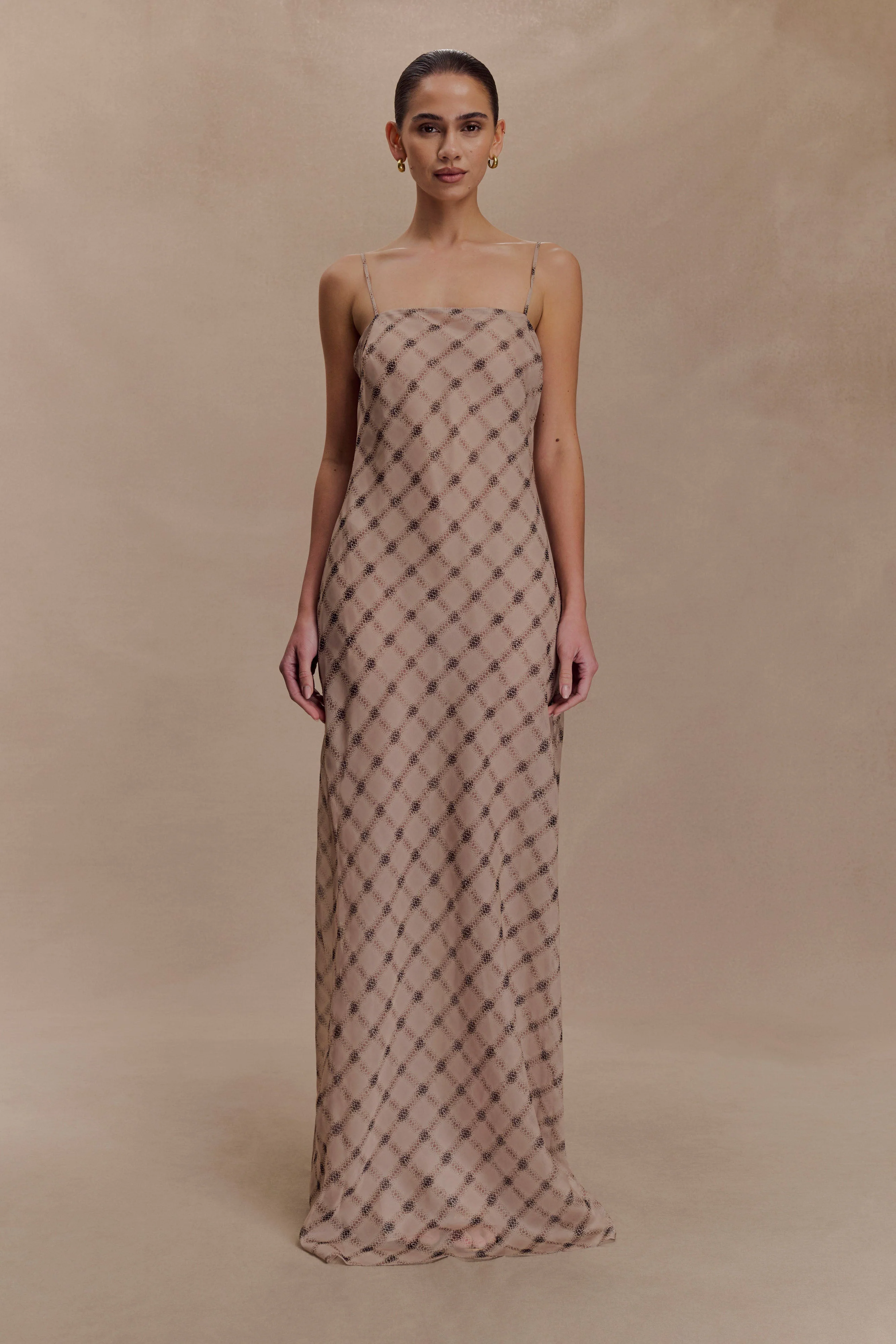 Silvana Chiffon Maxi Dress - Snake Check Print Mocha