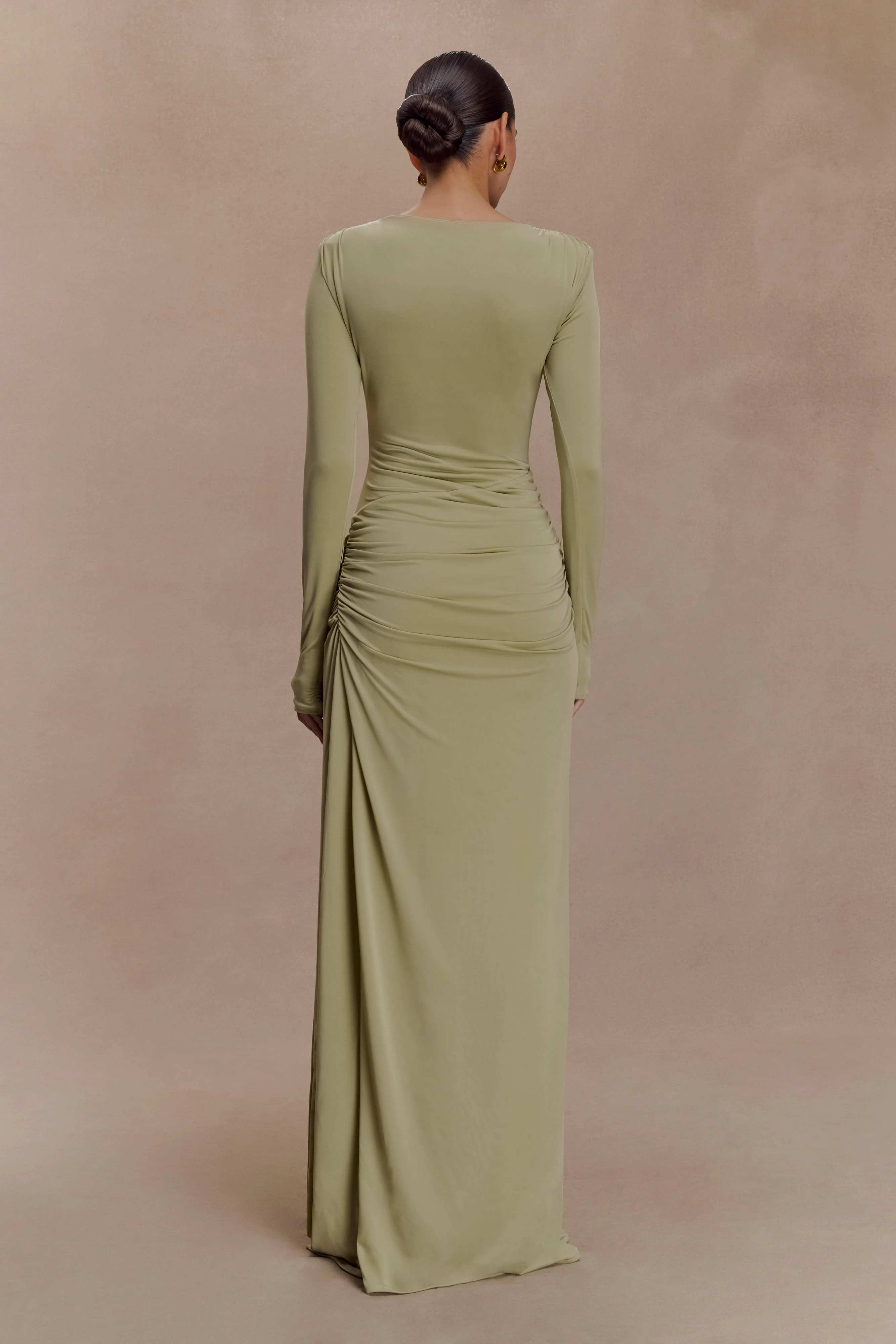 Deanna Long Sleeve Gathered Maxi Dress - Sage