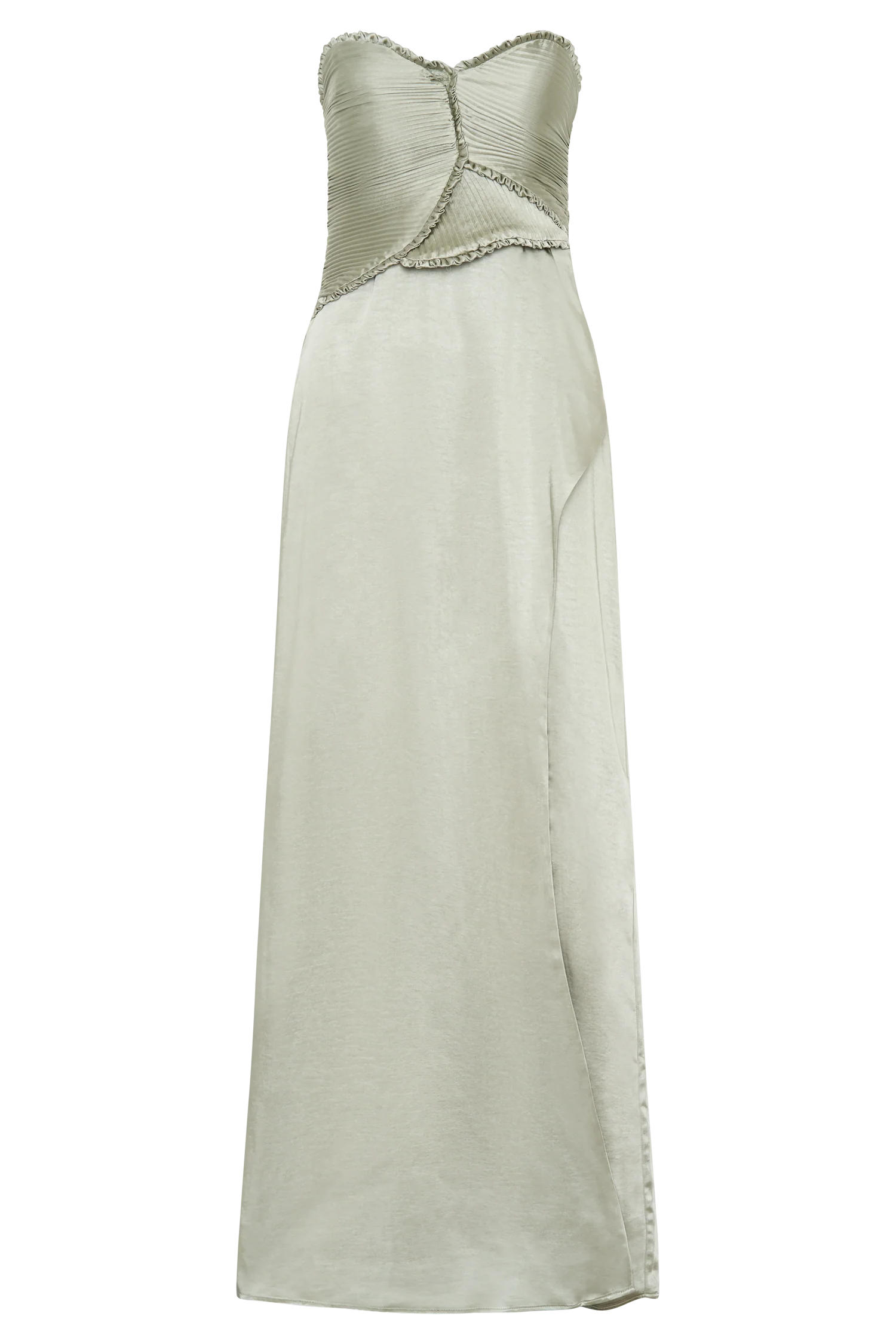 Larissa Satin Maxi Dress With Ruched Petals - Sage