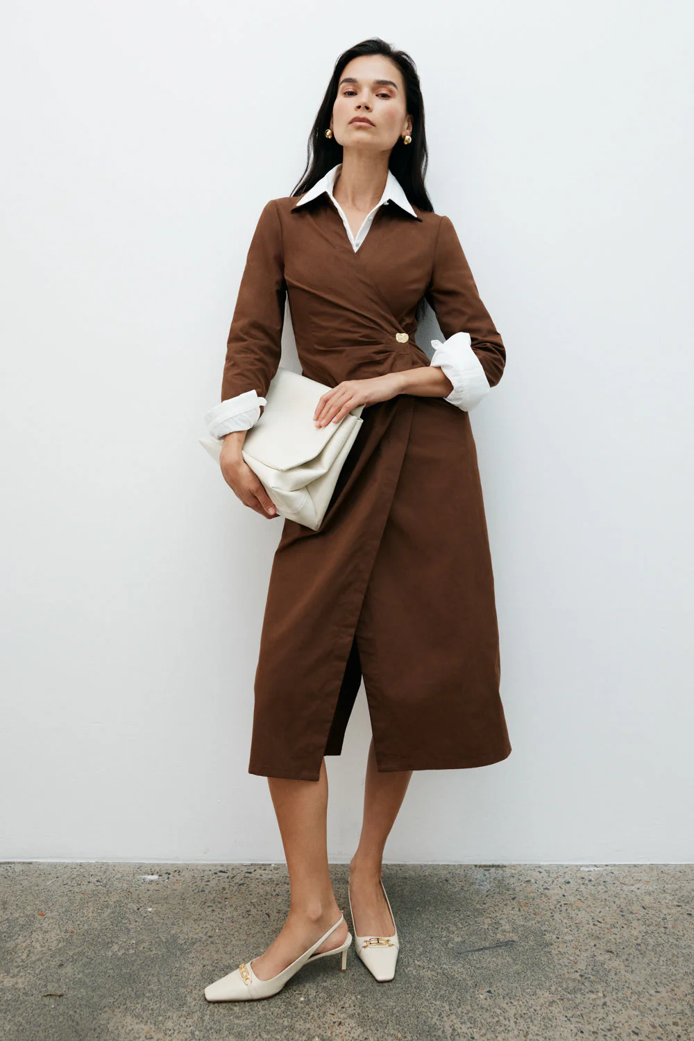 Mikaila Asymmetric Shirt Dress - Dark Chocolate