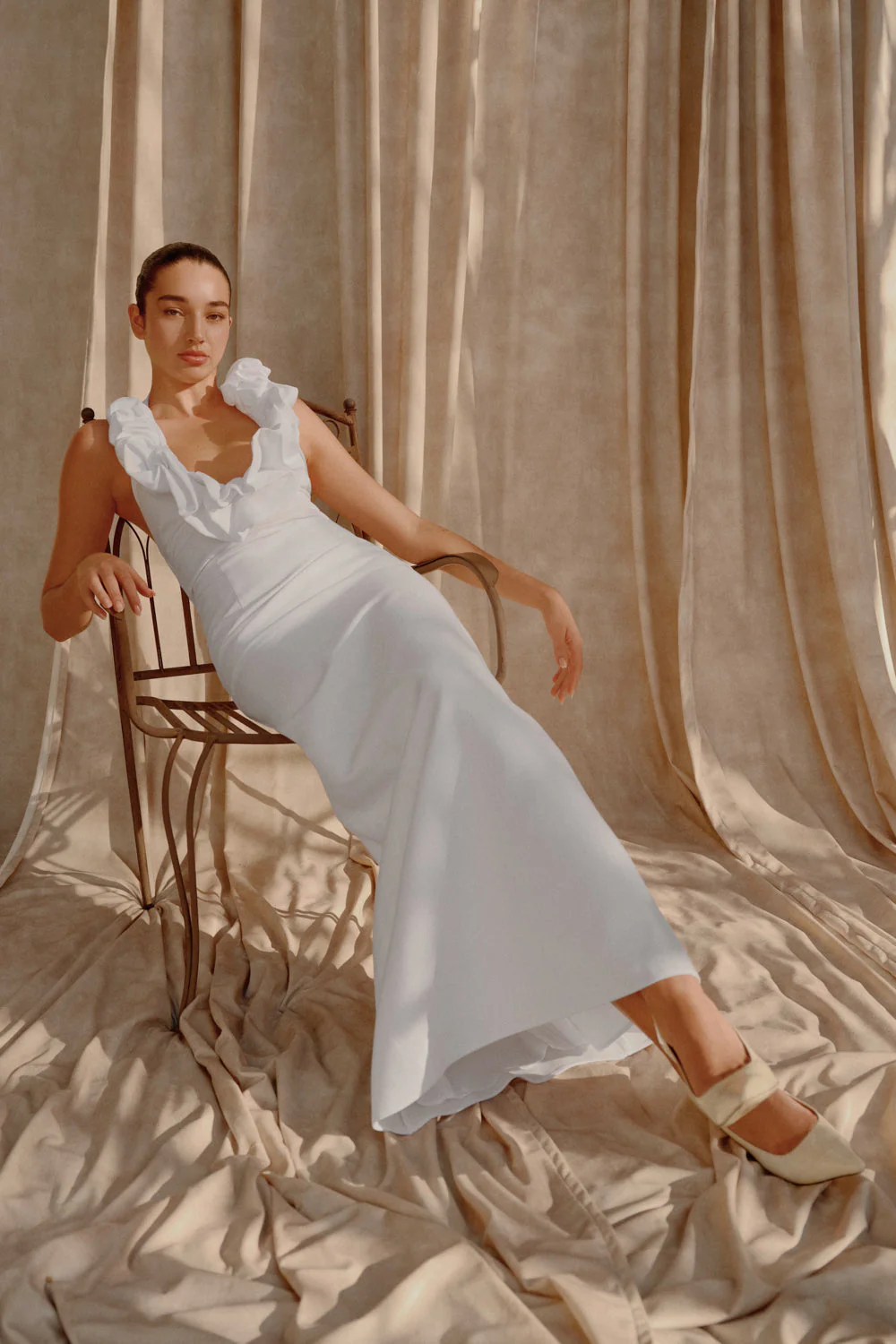 Carolyn Linen Bubble Maxi Dress - White