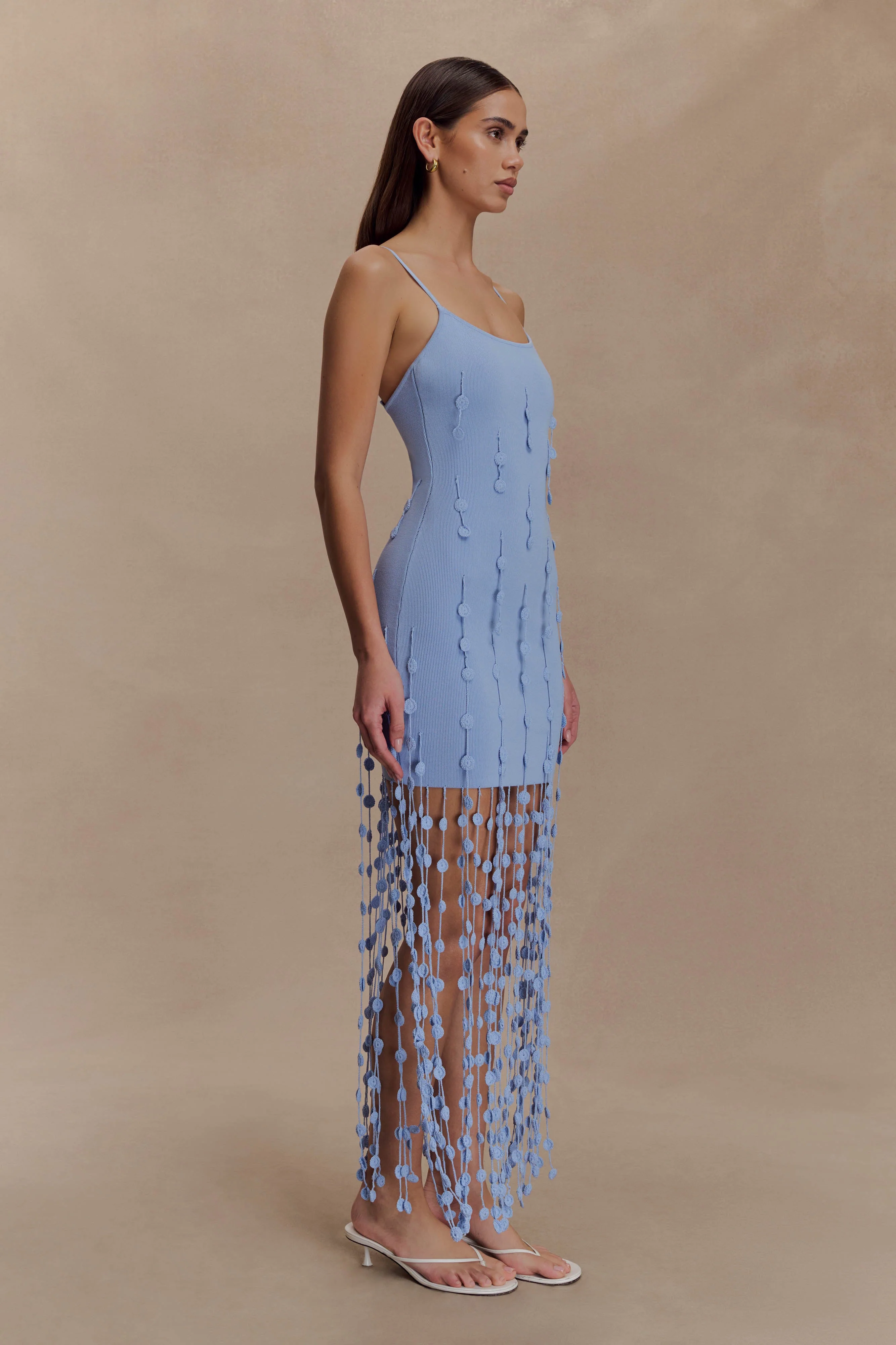 Tove Hand Knit Flower Mini Dress - Blue